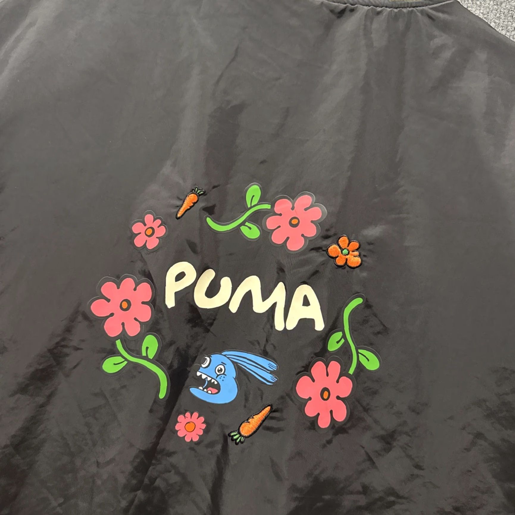Puma PUMA Bomber Jacket Men XL Black Graphic Button Up X Random Event Y2K Rare IDU? Size US XL / EU 56 / 4 - 2 Thumbnail