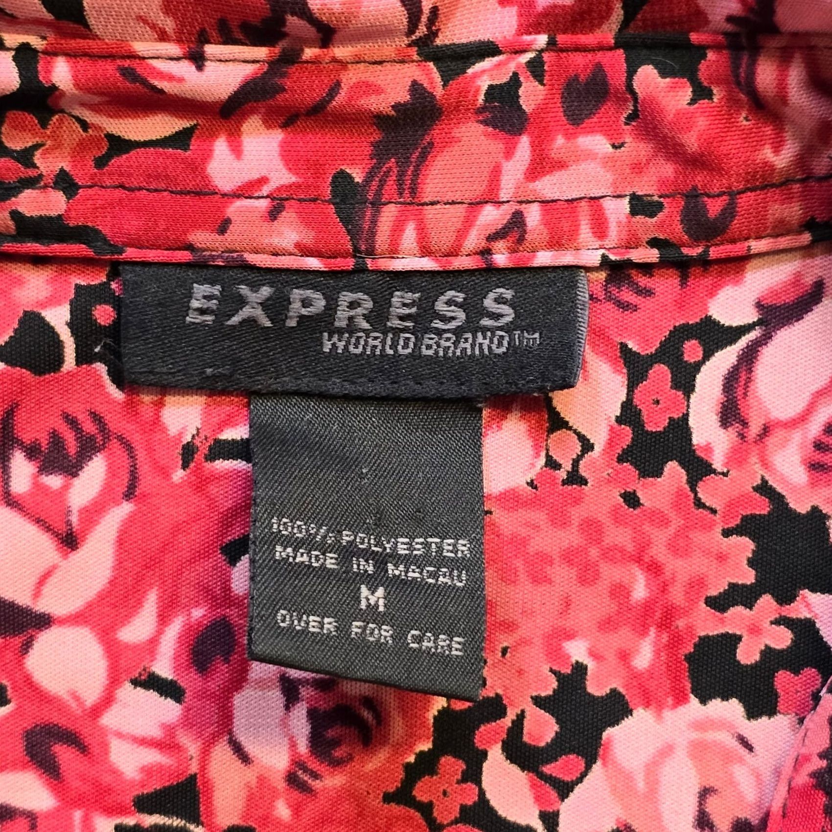 Express VINTAGE Express Blouse Womens Medium Pink Floral Stretch Button Long Sleeve 90s Y2K Size M / US 6-8 / IT 42-44 - 4 Thumbnail