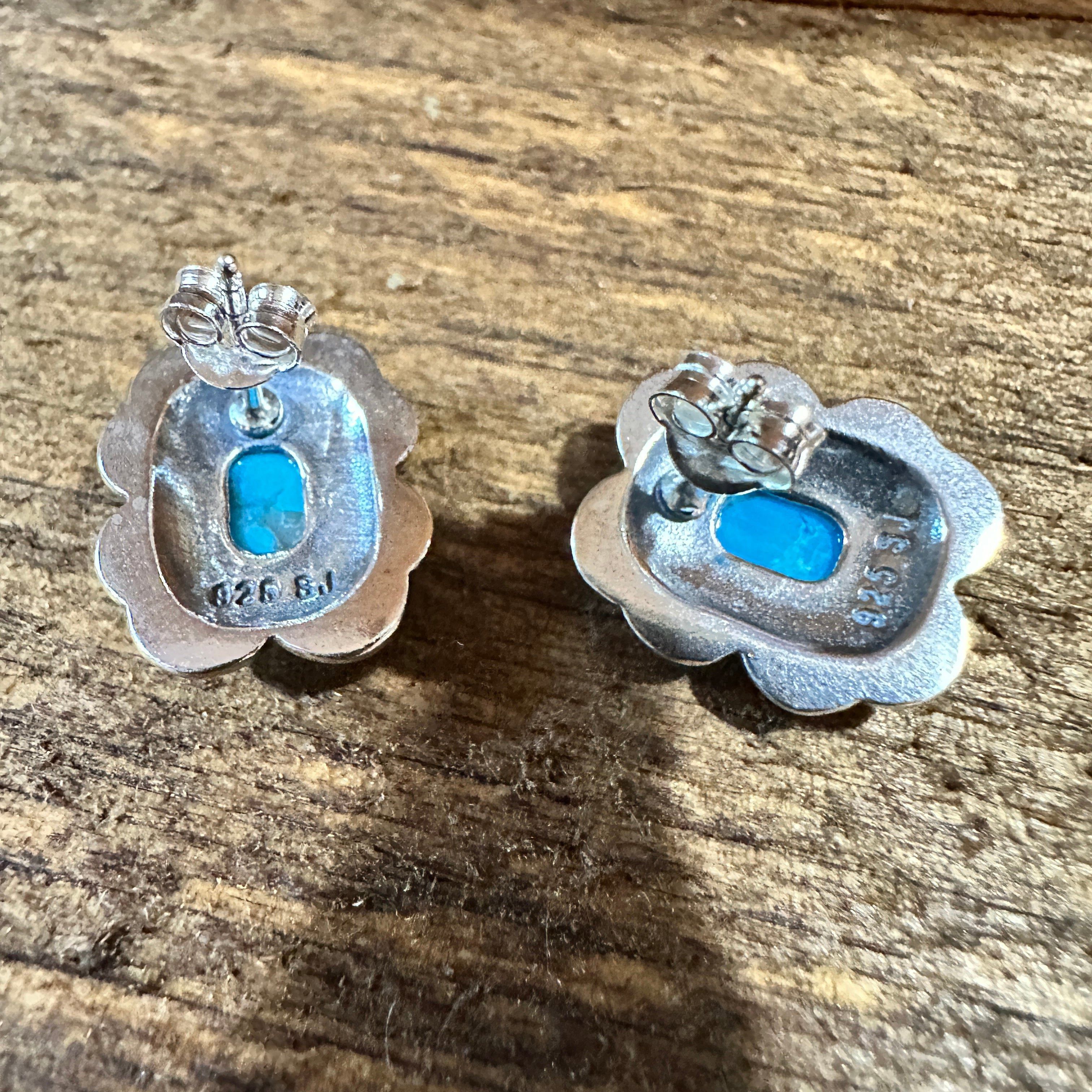 Other Turquoise Elegance: Sterling Silver Floral Stud Earrings, Sh Size ONE SIZE - 4 Thumbnail