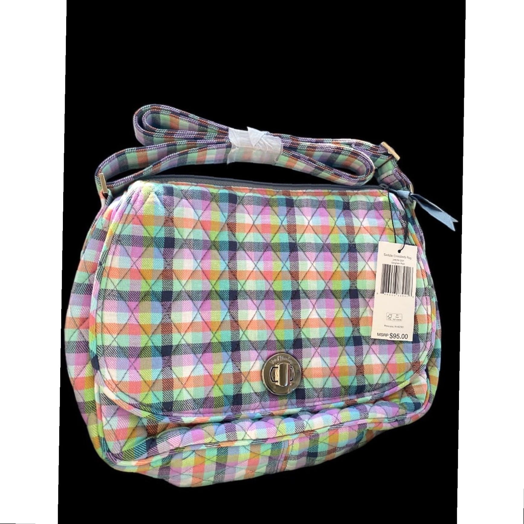 Vera Bradley Vera Bradley Saddle Crossbody Bag Gingham Plaid Crossbody Women Pink Multicolor Fabric 10.5h x 8.5h x 3d Messenger Ladies Size ONE SIZE - 2 Thumbnail