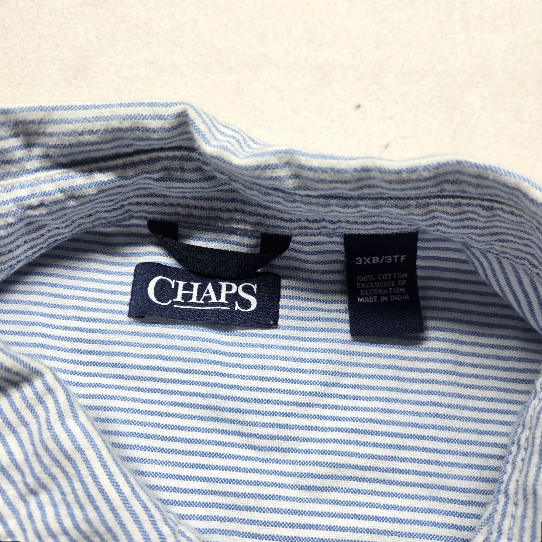 Chaps Chaps Shirt Button-Up Long Sleeve White Blue Stripes 3XB Big & Tall Mens Casual Classic Oxford Collar-Down Button Down Cotton Size US XXL / EU 58 / 5 - 3 Thumbnail