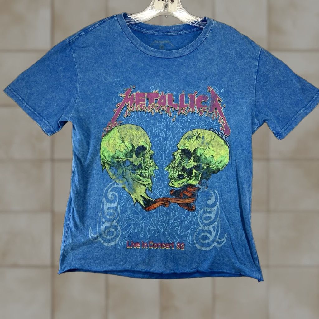 VIBE Metallica T-Shirt 2020s Unisex Short Sleeve Crew Neck Graphic Print Skull Beach Vibe Oversized Blue Small Size US S / EU 44-46 / 1 - 1 Thumbnail