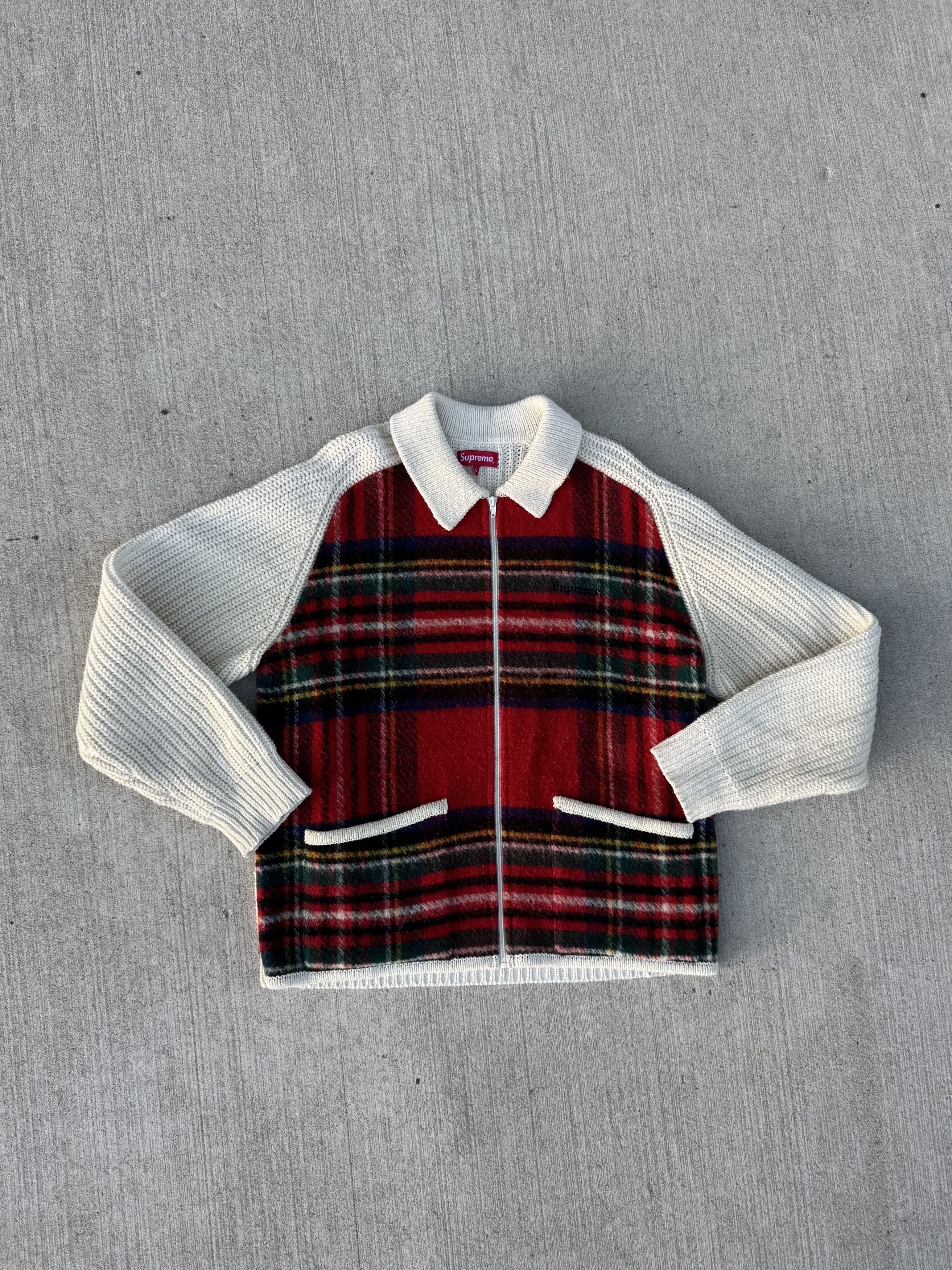 fw18 supreme plaid front zip sweater