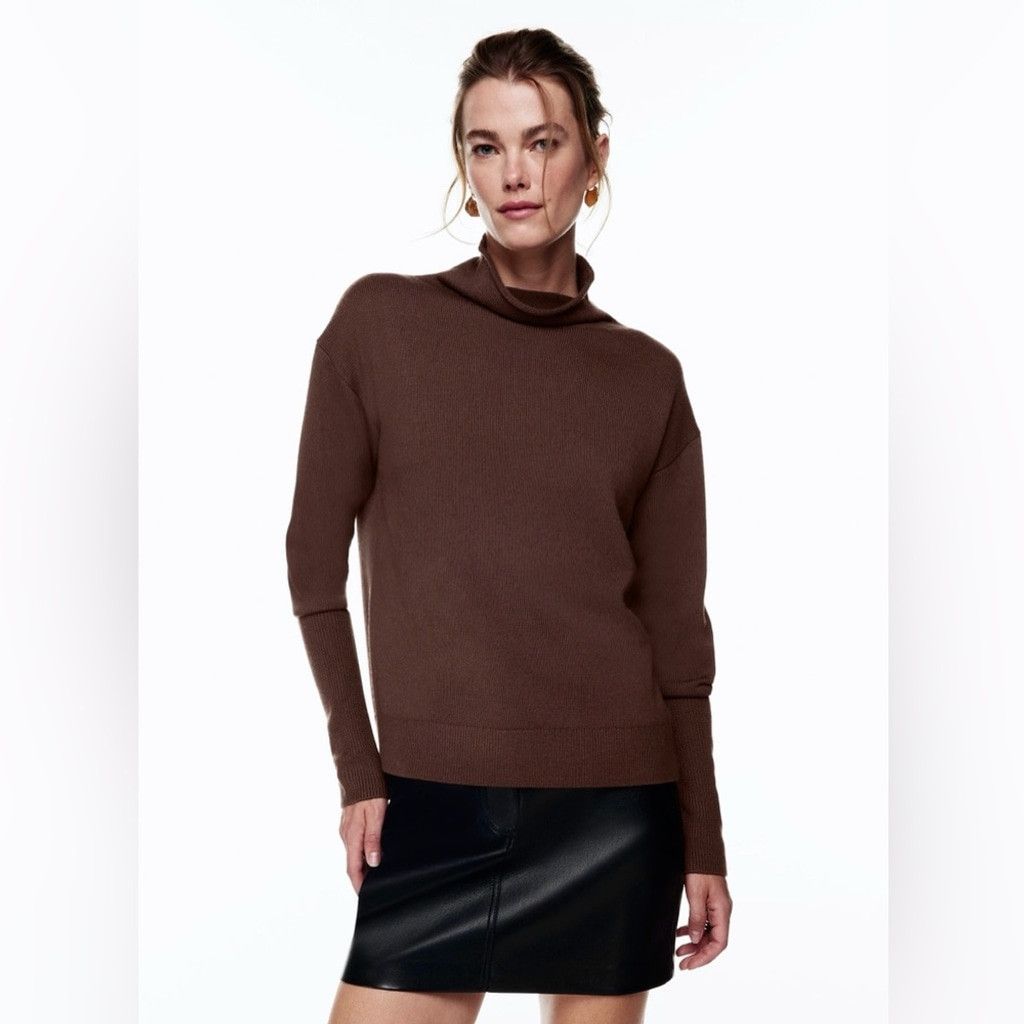 Wilfred Cyprie Dark Brown 100% Merino Mock Neck Sweater S