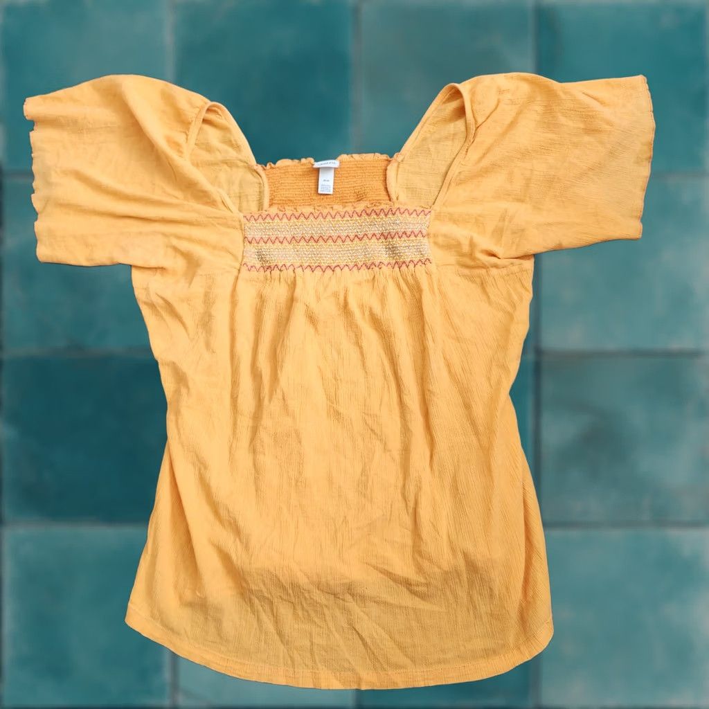 Vintage Venezia Womens Blouse Shirt 18/20 Orange 100% Cotton Square Neck Flared Sleeve Plus Size Relaxed Fit Size XXL / US 16-18 / IT 52-54 - 1 Thumbnail