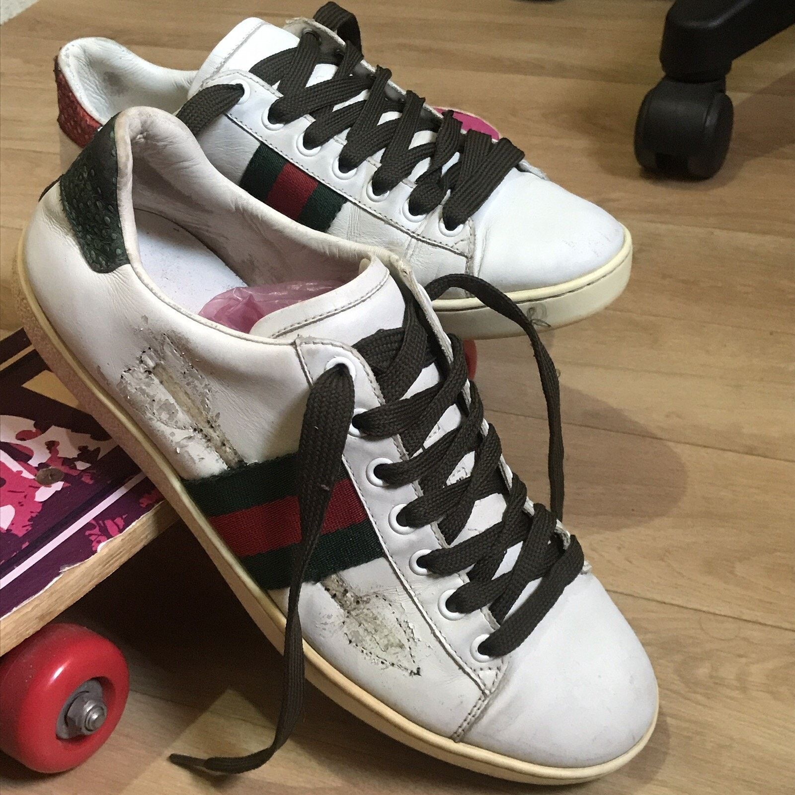 Gucci Gucci Ace Sneakers Embroidered Low-Top shoes leather white Size US 8 / IT 38 - 1 Thumbnail