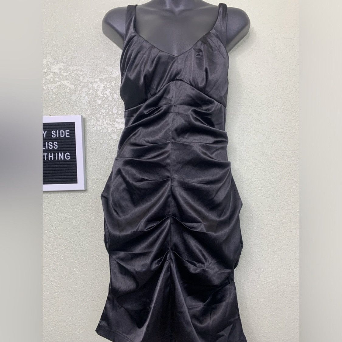 Other Ruby Rox Black Ruched Satin Bodycon Mini Dress Size 9 Size M / US 6-8 / IT 42-44 - 3 Thumbnail