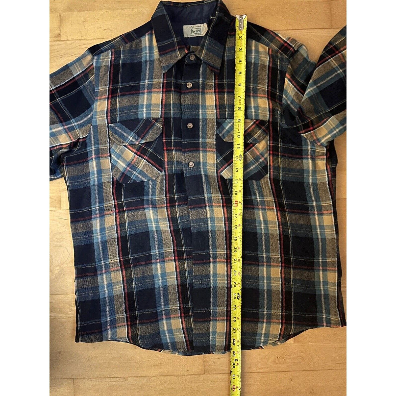 Sears 70s 80s SEARS FLANNEL SHIRT PLAID BUTTON UP Large 16-16.5 Size US L / EU 52-54 / 3 - 3 Thumbnail