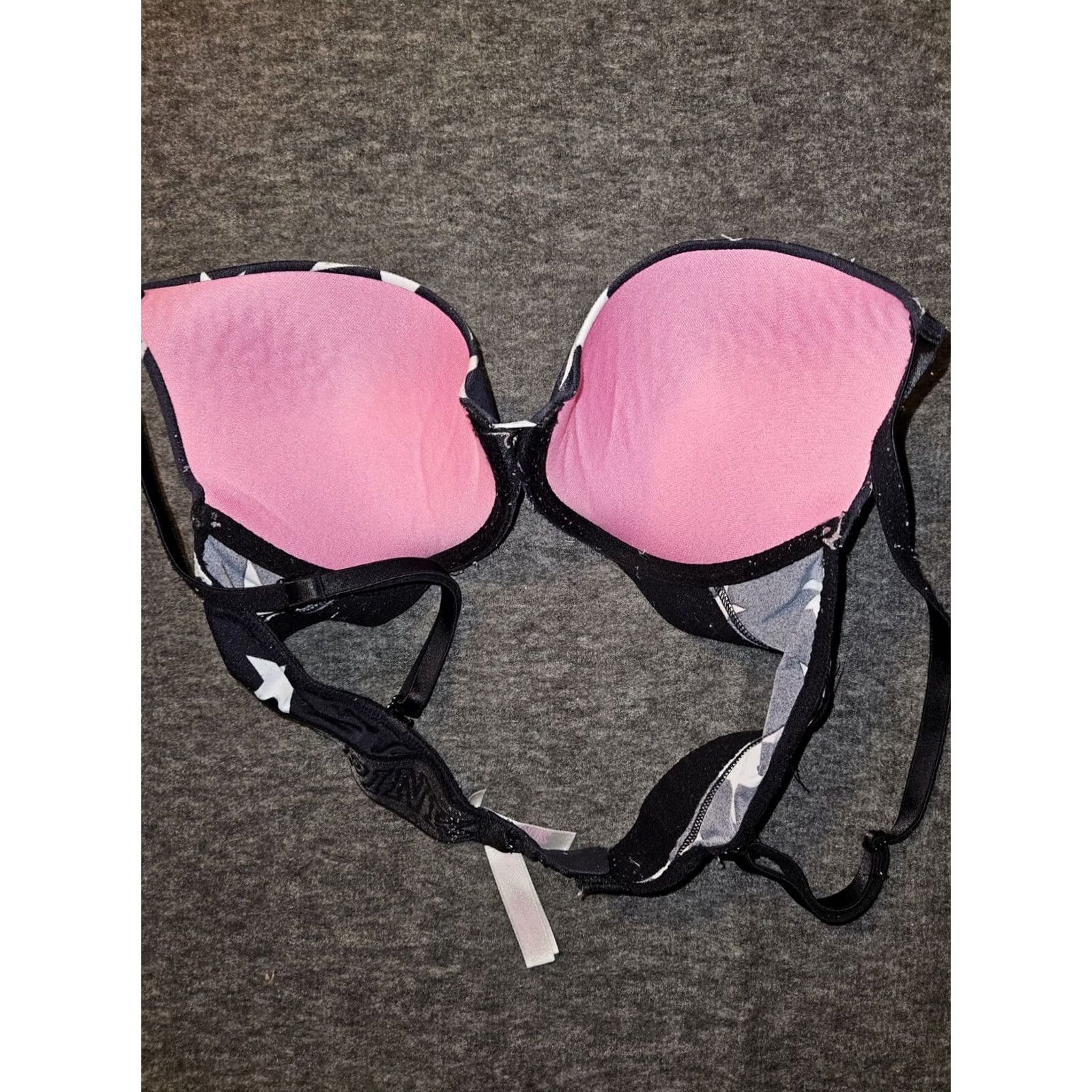 Victoria's Secret Victoria's Secret Pink Wear Everywhere Push Up Bra 34C Black Stars Logo Padded Women Size ONE SIZE - 4 Thumbnail