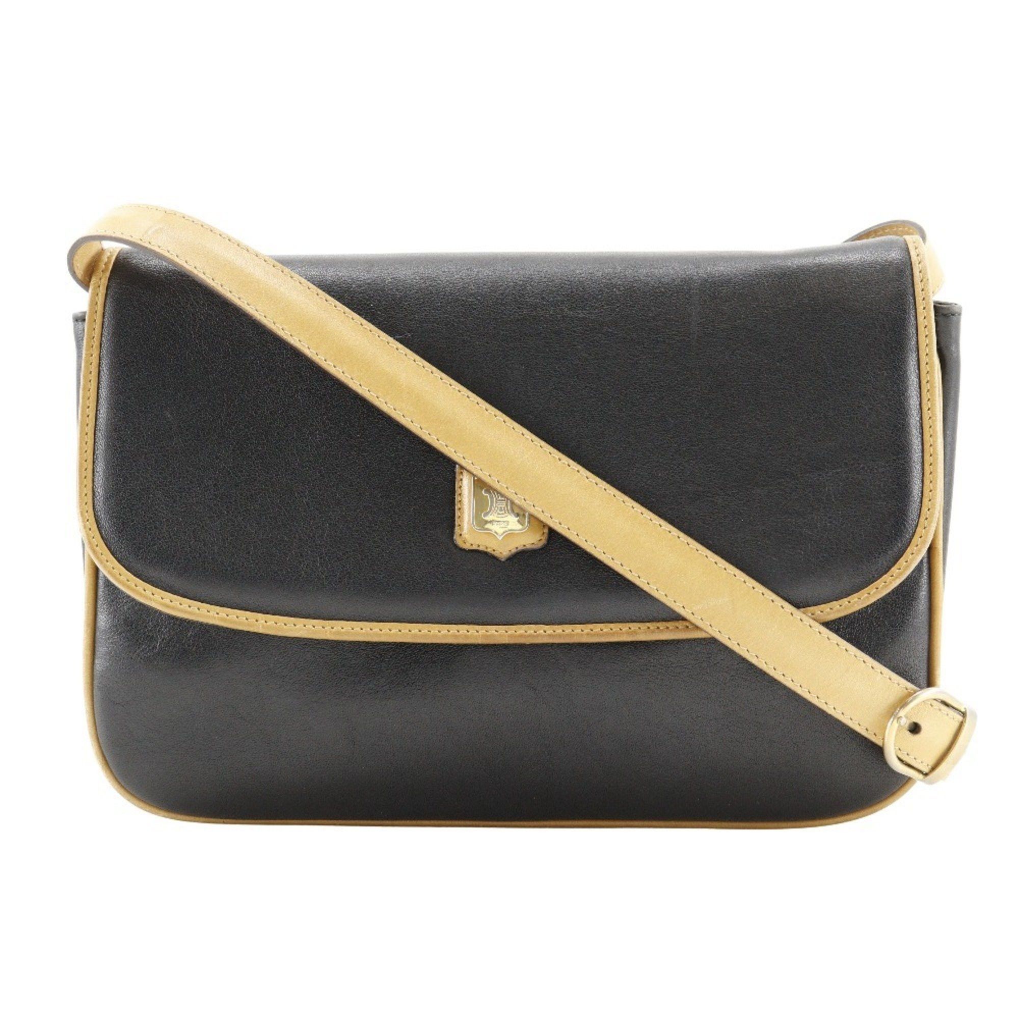 CELINE Old Celine Shoulder Bag Clutch Calf Black A5 Snap Button