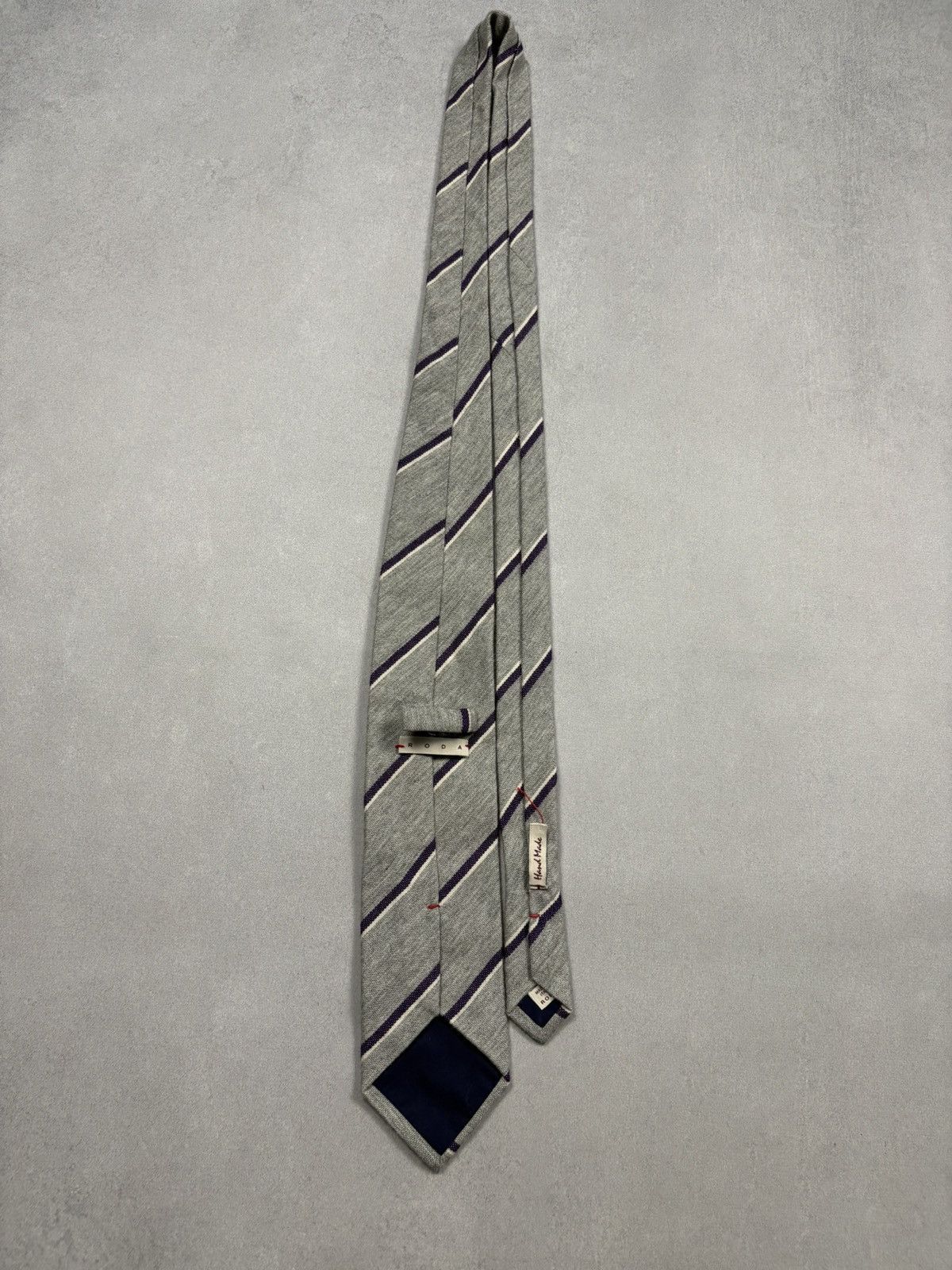 RODA Roda Cashmere Striped Tie Grey Purple 100% Cashmere Italy Size ONE SIZE - 5 Thumbnail