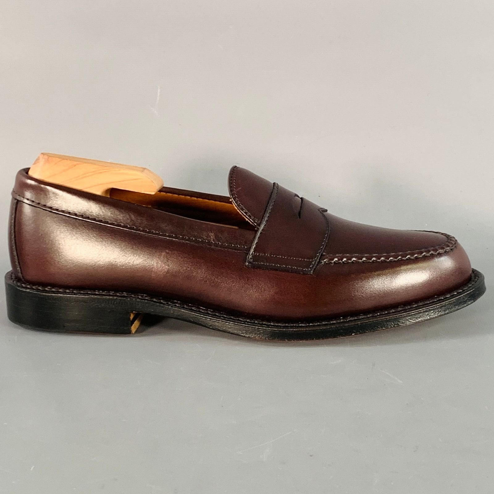ALDEN Size 7 Burgundy Calfskin Leather Handsewn Penny Loafer