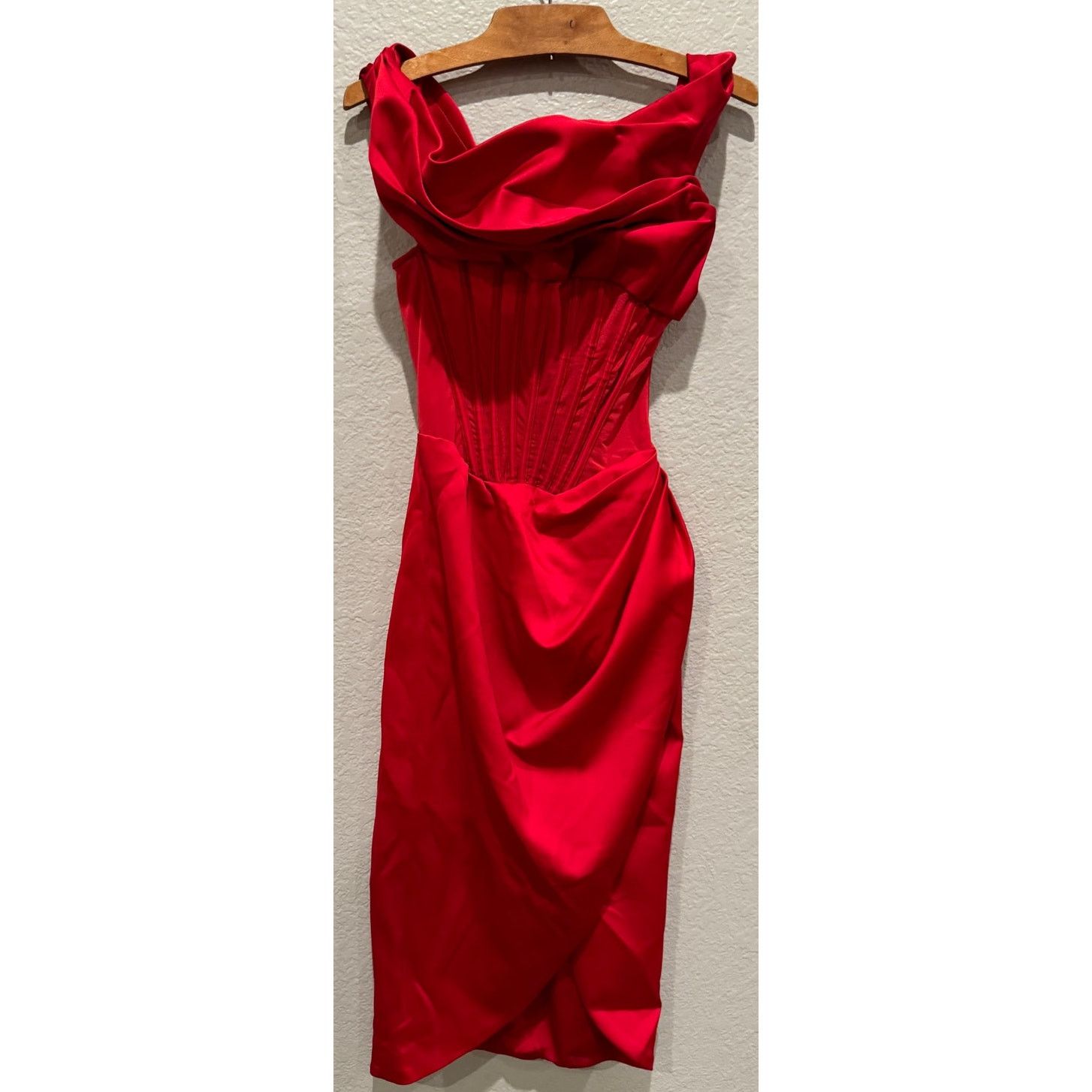 House of CB NWT HOUSE OF CB Lulu Corset One-Shoulder Satin Dress Small Size S / US 4 / IT 40 - 16 Thumbnail