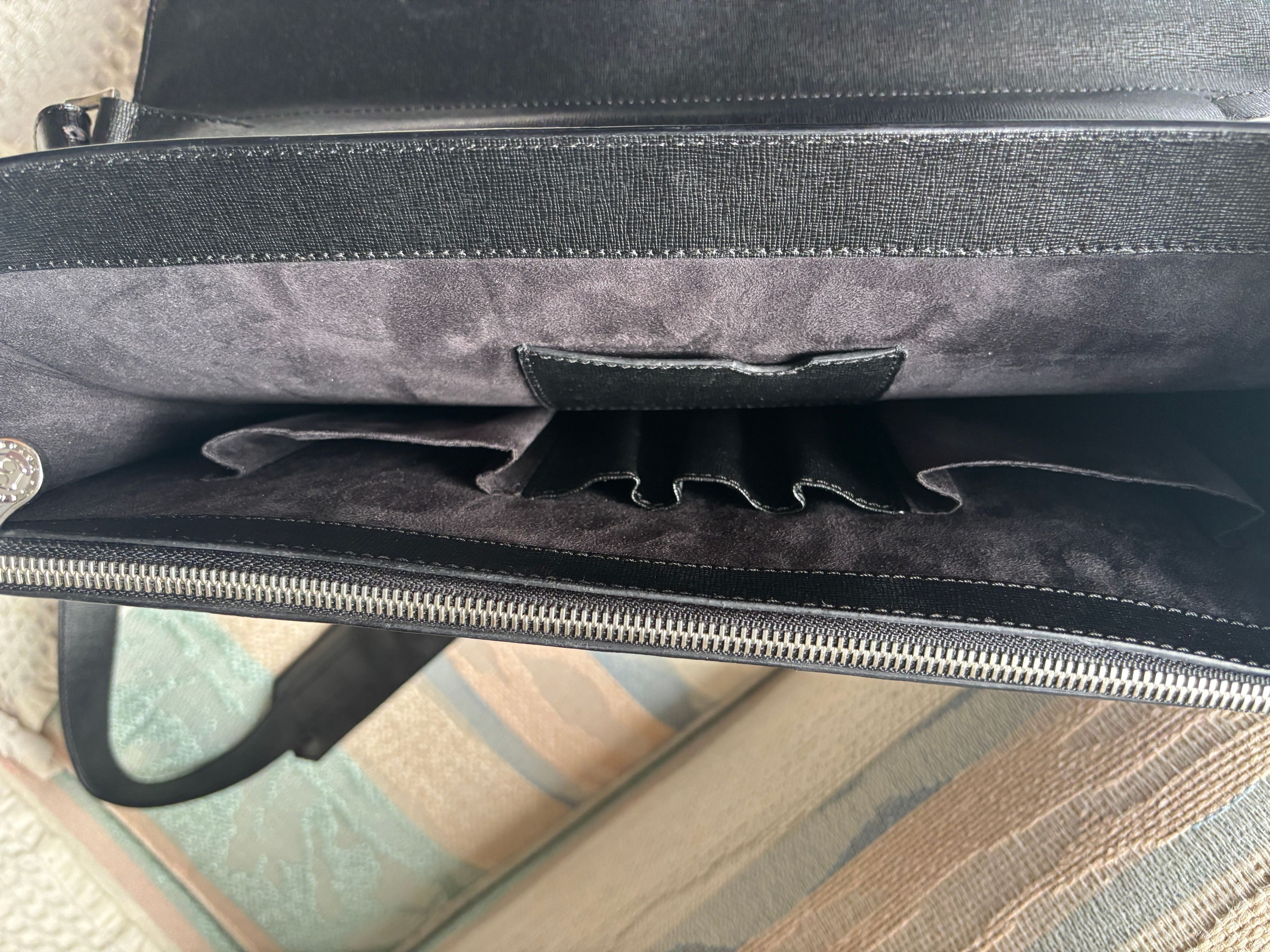 Bentley $925 Black Saffiano Leather Briefcase Attache | Silver Logo Size ONE SIZE - 9 Thumbnail