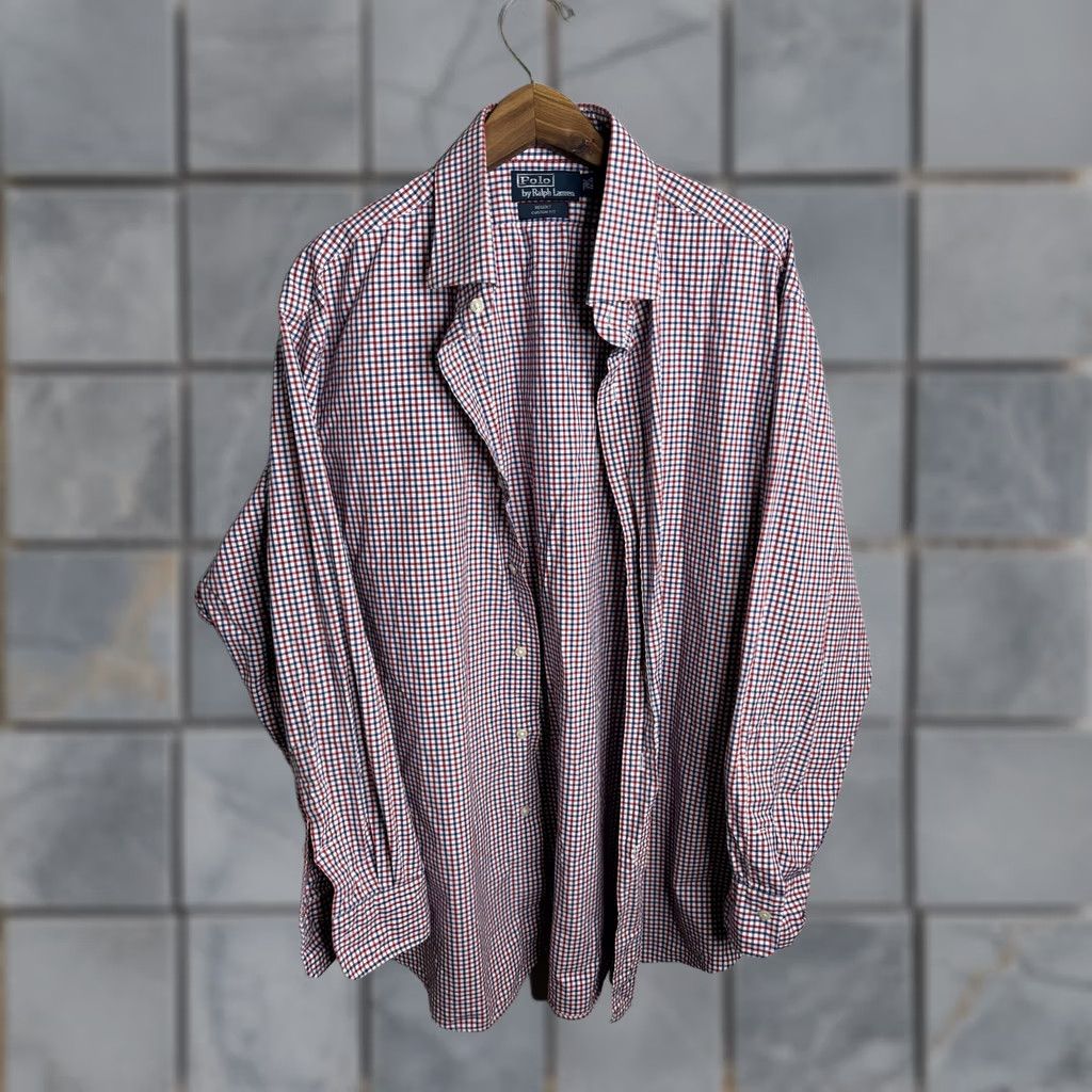 Polo Ralph Lauren VINTAGE Polo Ralph Lauren Shirt Mens 17 32/33 Red Blue Check Regent Custom Fit Button Up Size US XL / EU 56 / 4 - 1 Thumbnail