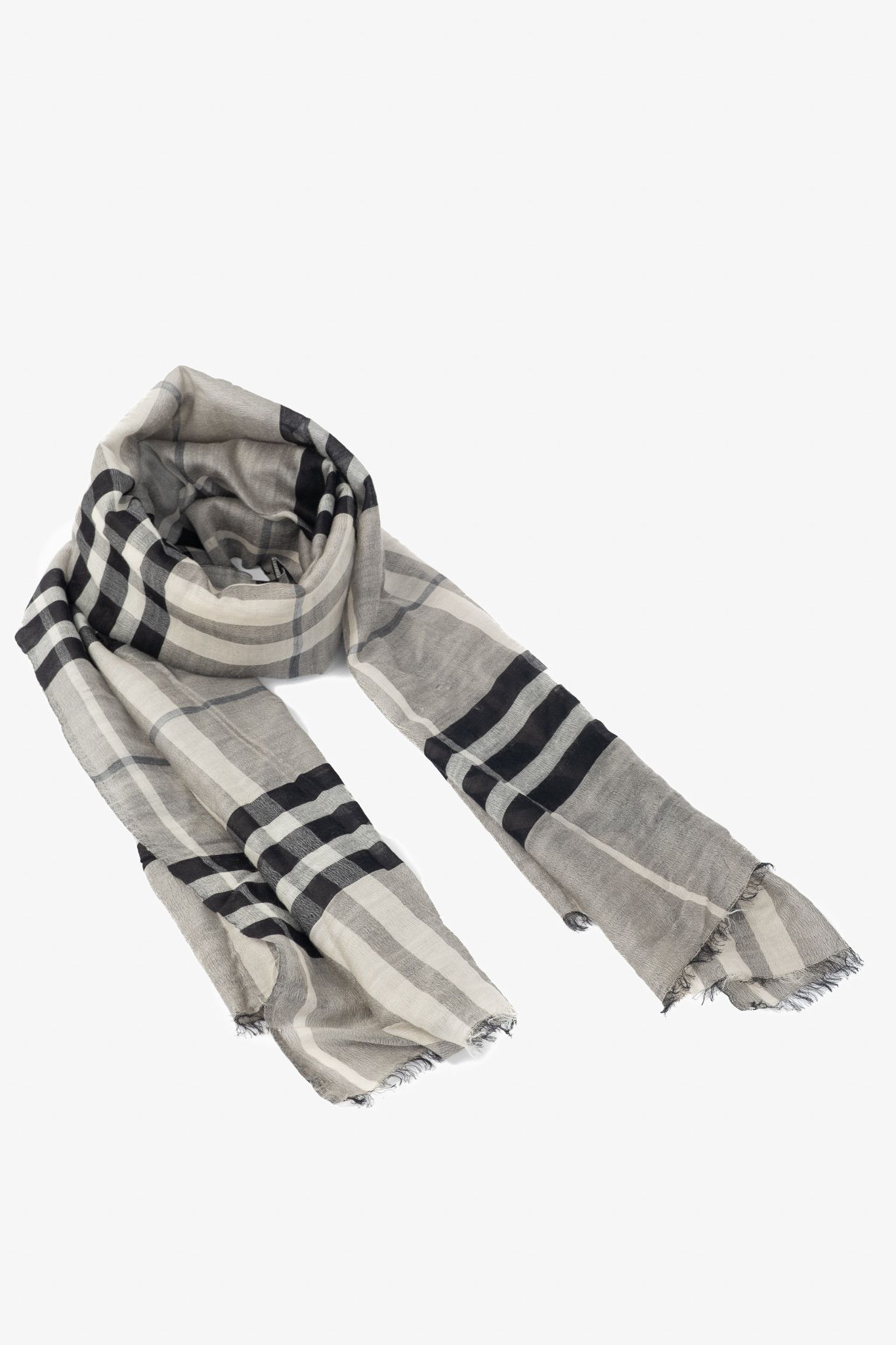 Burberry Burberry Grey Check Gauze Eyelash-Fringe Scarf Size ONE SIZE - 1 Thumbnail