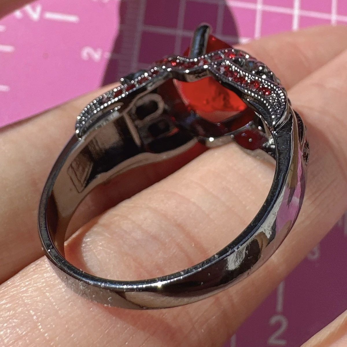 Designer Ed Force red diamond crystal paved black tone skeleton Size ONE SIZE - 10 Thumbnail