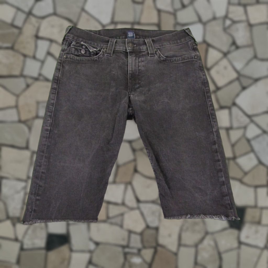 VINTAGE True Religion Men's Denim Shorts 33 Black Cotton Spandex Casual Cropped 2000s Mens