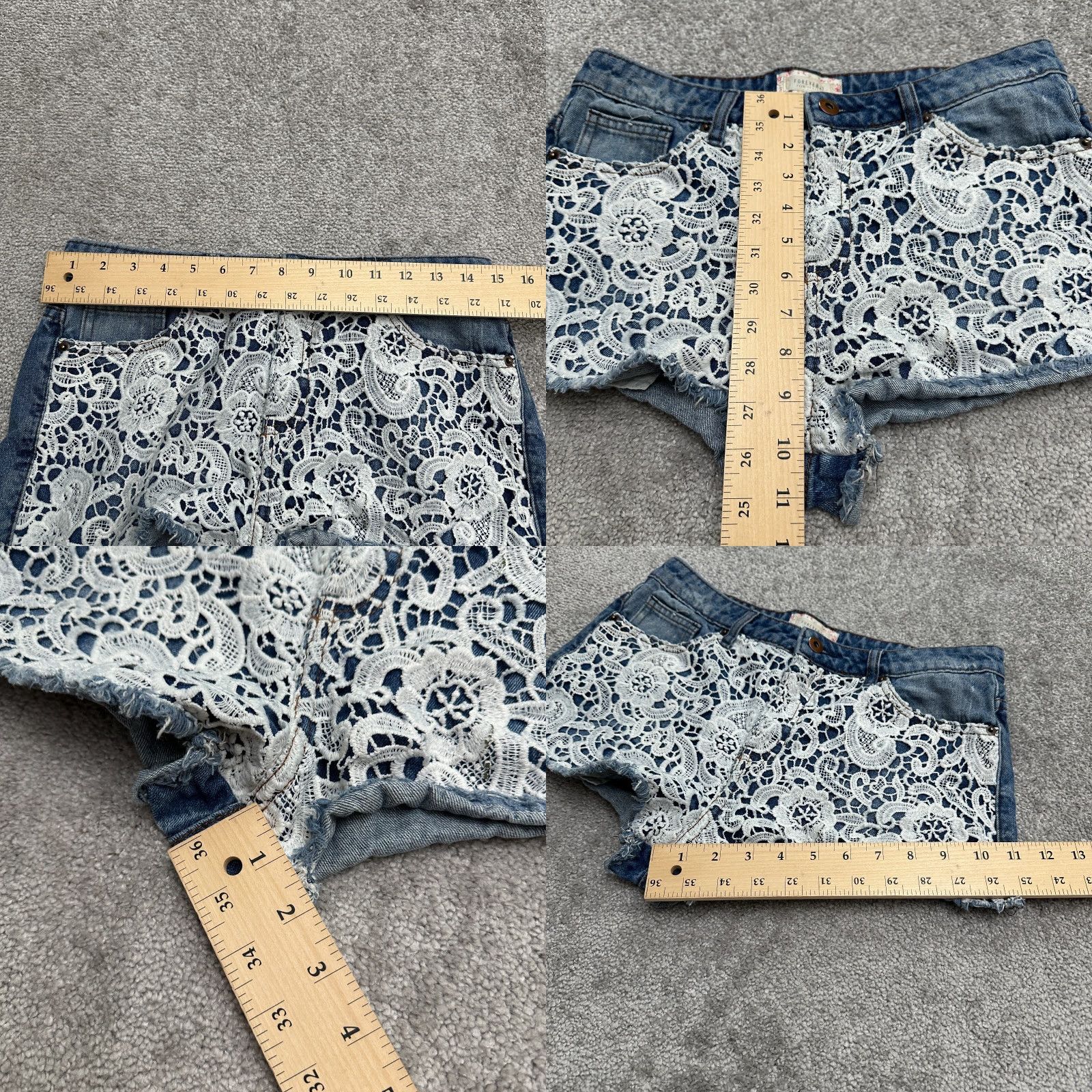 Forever 21 Forever 21 Lace Denim Shorts Womens 26 Blue High Rise Casual Beach 30x2" Size 26" / US 2 / IT 38 - 8 Thumbnail