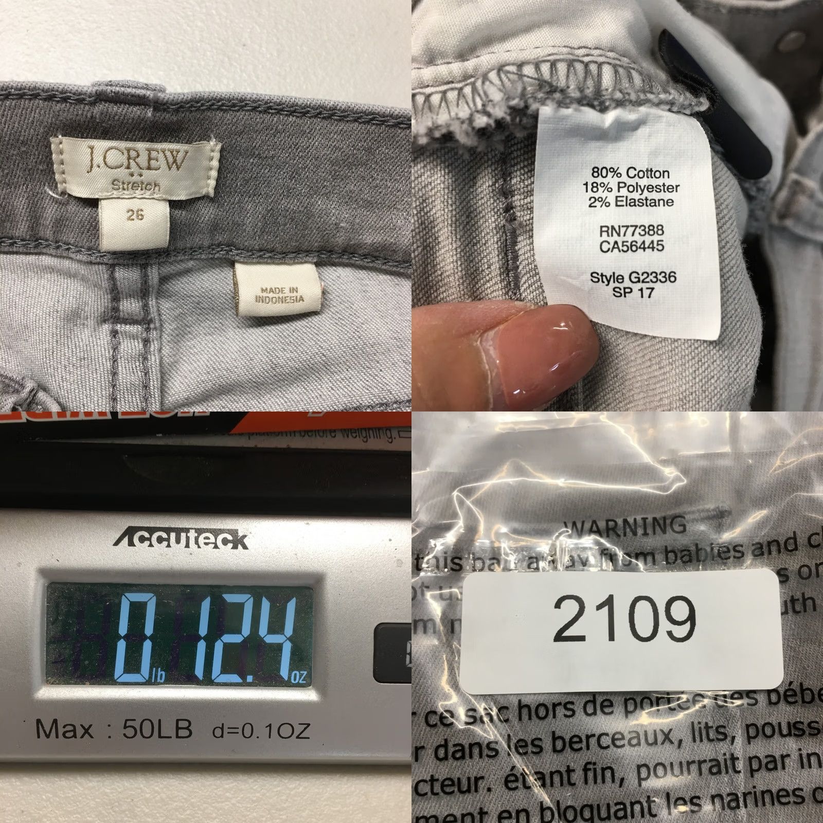 J.Crew J.Crew Stretch Skinny Jeans Women - 26 Grey Low Rise Zip Fly Button - 5 Pocket - Retored Size 26" / US 2 / IT 38 - 9 Thumbnail