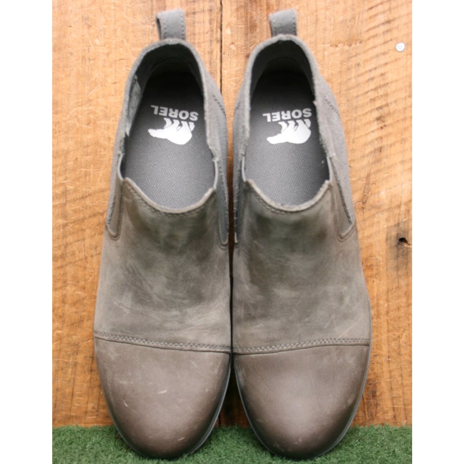 SOREL SOREL Evie Gray Leather & Suede Pull-On Wedge Heel Ankle Booties Women's Sz. 6 Bootie Shoes Size US 4 / IT 34 - 4 Thumbnail