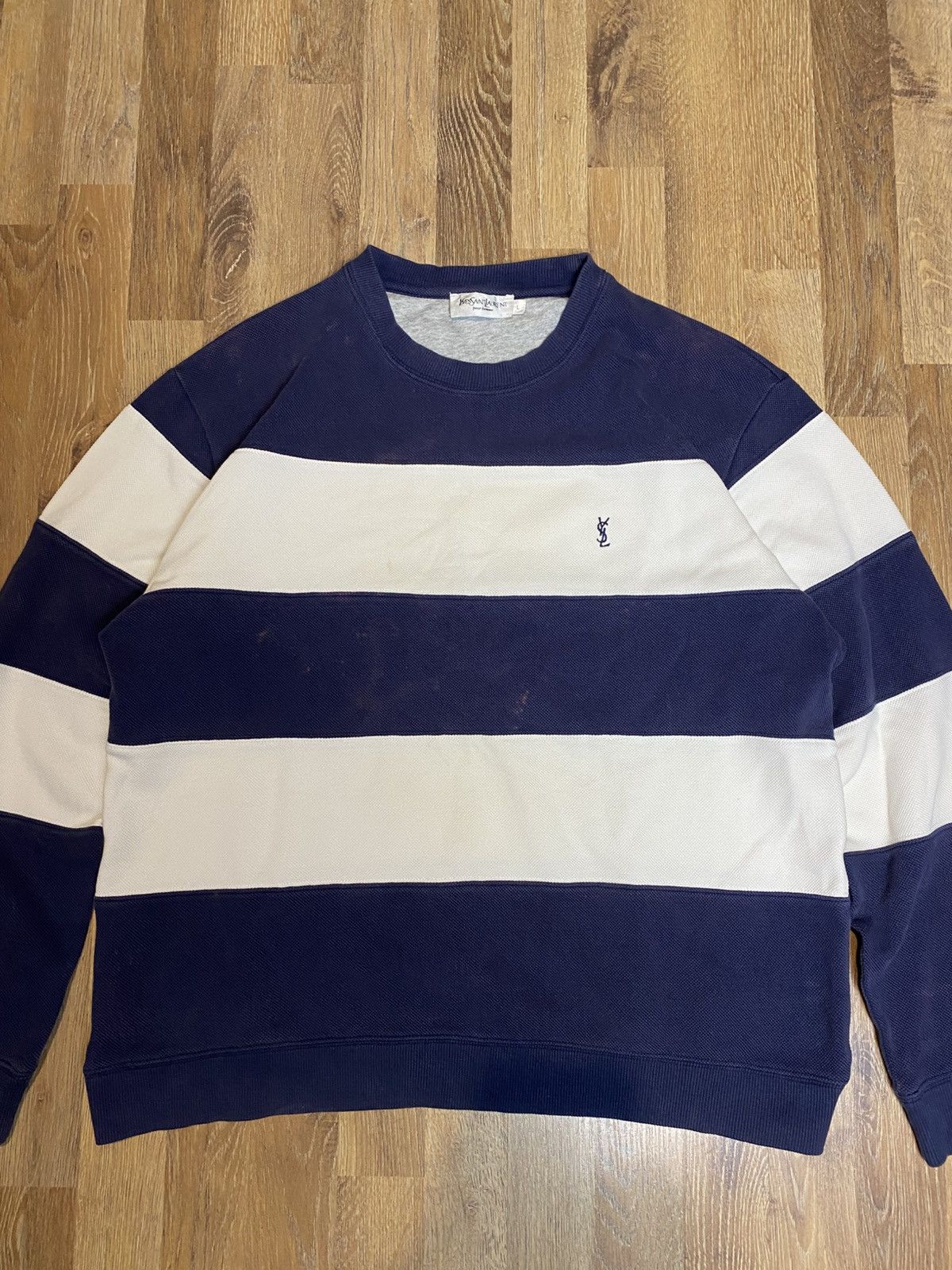 Vintage × Yves Saint Laurent Vintage YSL Yves Saint Laurent Stripped Sweatshirt Size US L / EU 52-54 / 3 - 2 Thumbnail