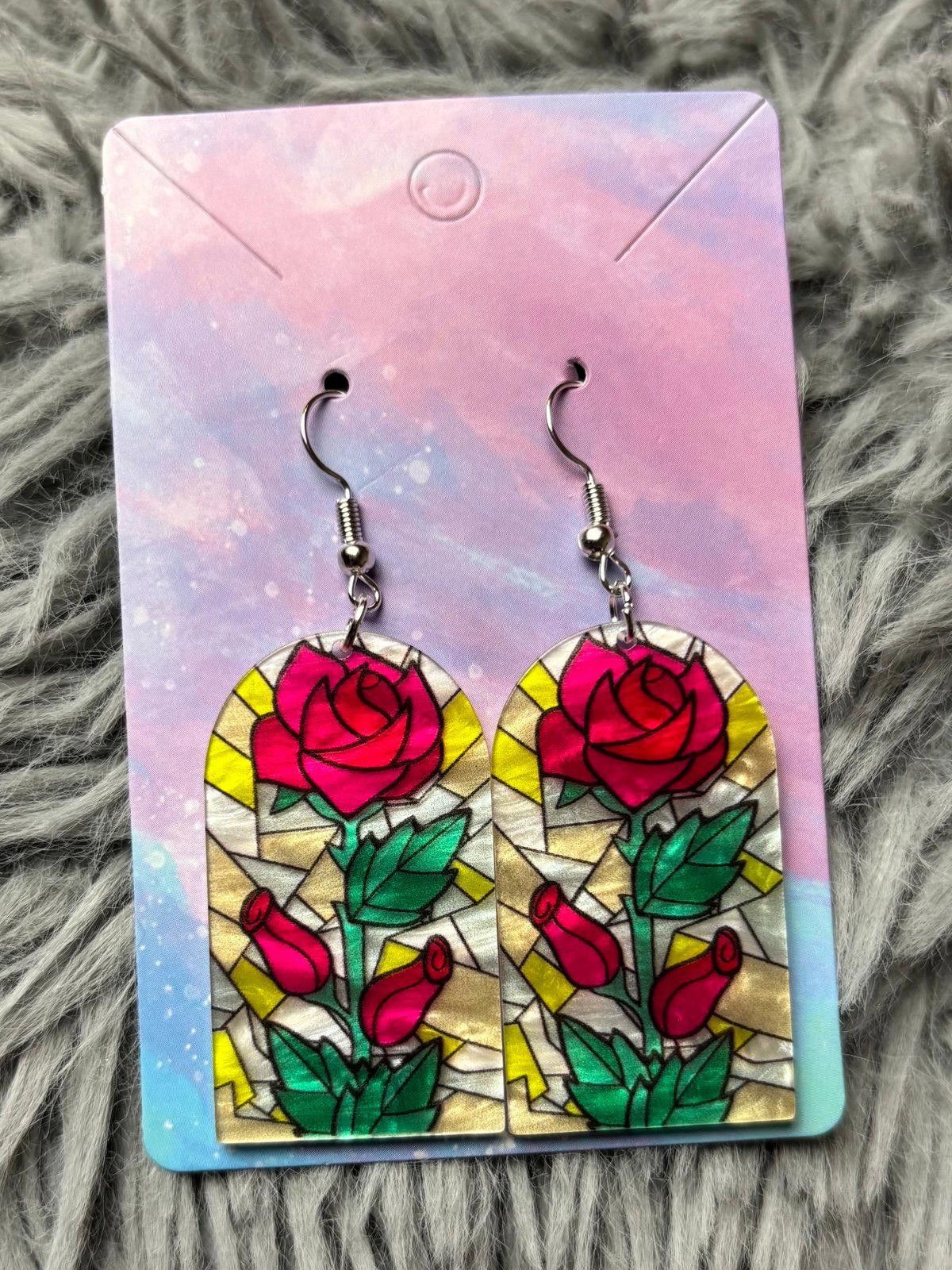 Handmade Handmade earrings stained glass red rose Size ONE SIZE - 1 Preview