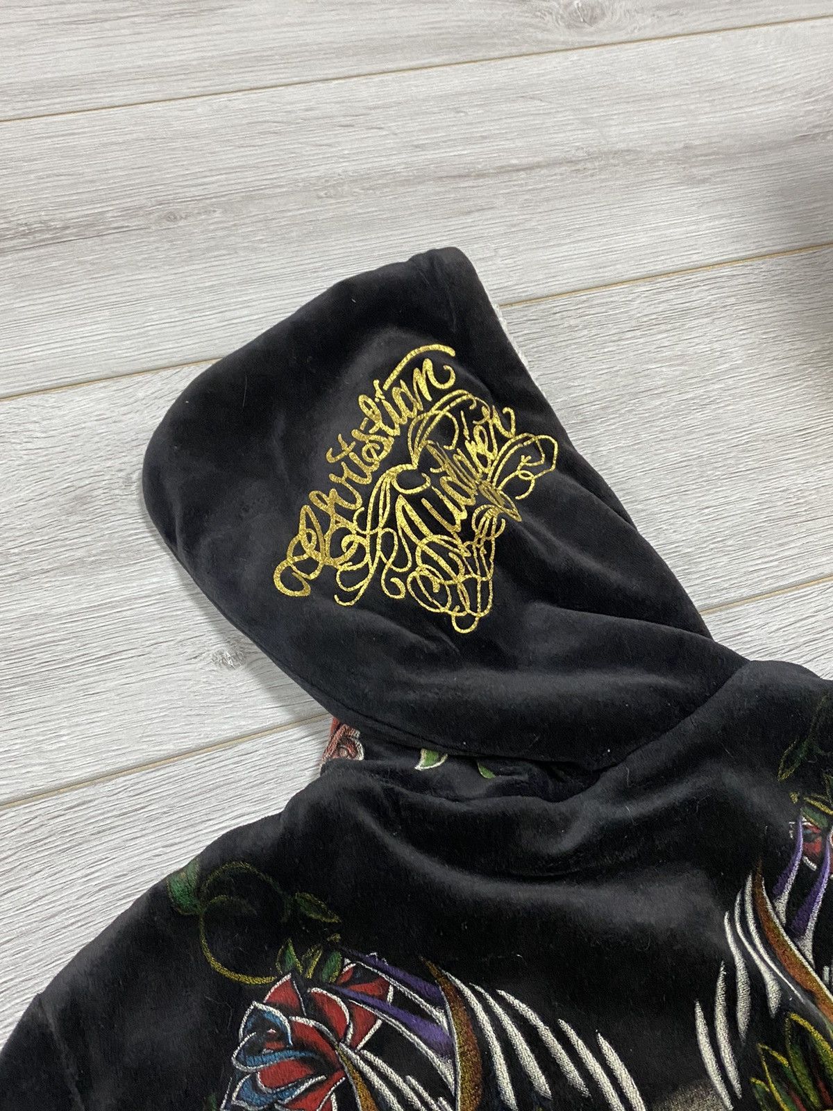 Ed Hardy Christian Audigier 🌹 velour all over print hoodie zip fleece Size M / US 6-8 / IT 42-44 - 10 Thumbnail