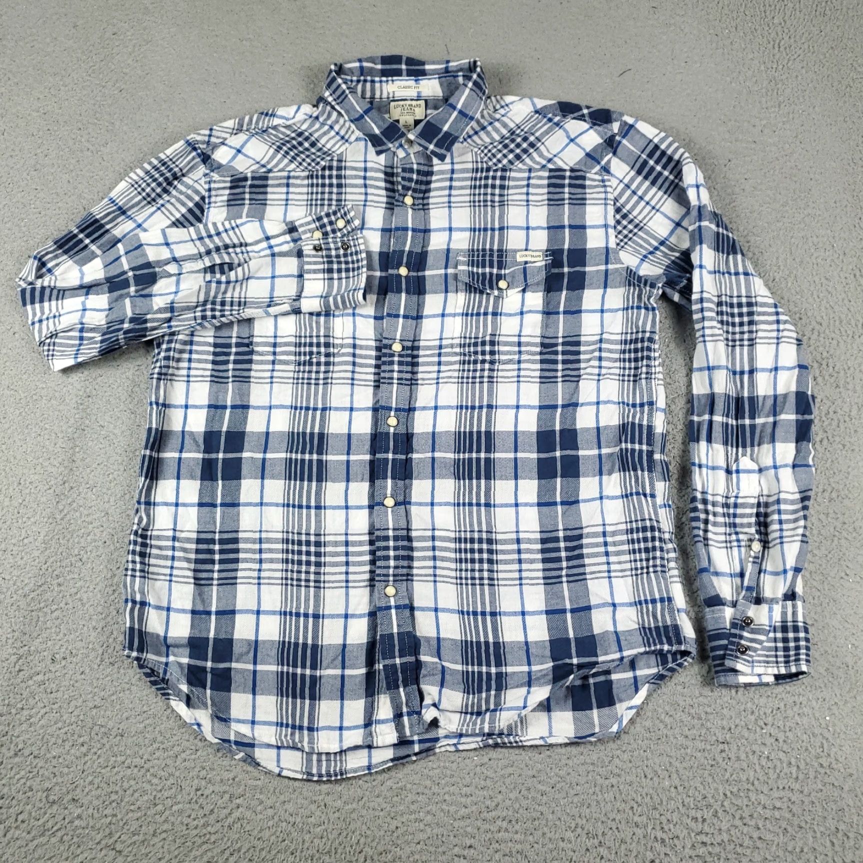 Lucky Brand Lucky Brand Blue Plaid Western Button-Up Shirt Mens Large Long Sleeve Pearl Snap Size US L / EU 52-54 / 3 - 2 Thumbnail