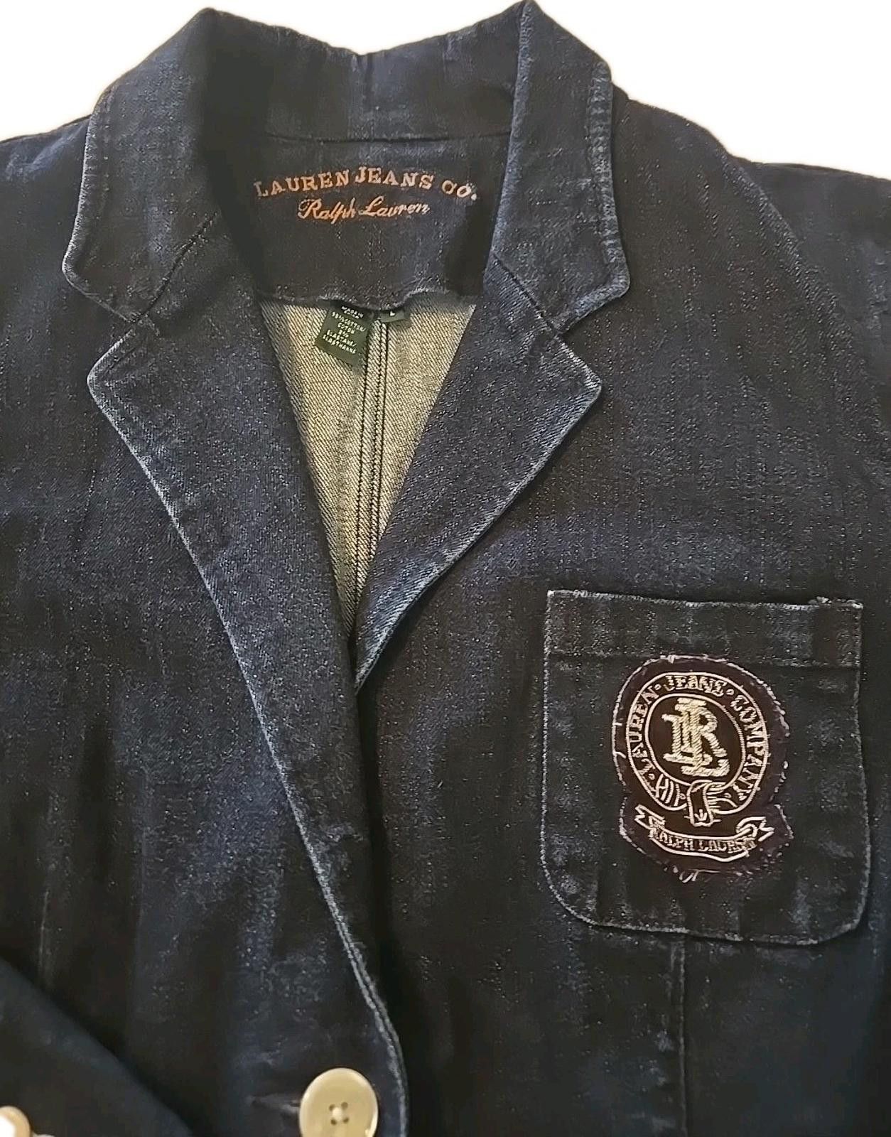 Lauren Ralph Lauren VTG Ralph Lauren Blazer Jacket Denim Dark Wash Crescent Size L / US 10 / IT 46 - 2 Thumbnail