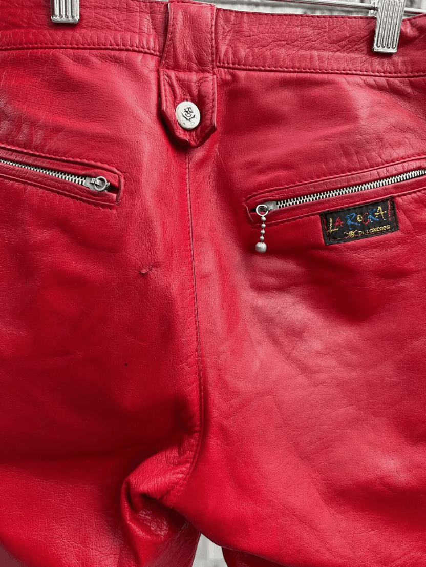 Vintage La Rocka Johnsons Red Leather Pants Trousers Vintage 80's Size US 30 / EU 46 - 4 Thumbnail