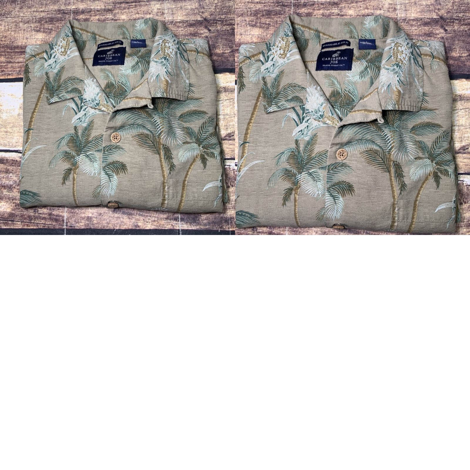Vintage VINTAGE Caribbean Joe Silk Hawaiian Shirt L Adult Tan Green Brown Palm Trees Pineapple Hawaii Shirt Casual Mens Size US L / EU 52-54 / 3 - 8 Thumbnail