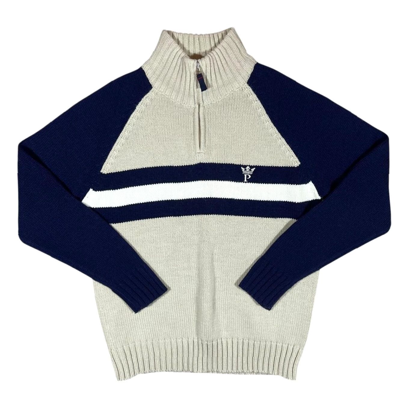 Vintage POD Jumper Shirt 1/4 Zip Mini Logo Colour Block Acrylic Wool Knit Medium Men Blue Cream 00s Vintage Size US M / EU 48-50 / 2 - 2 Thumbnail