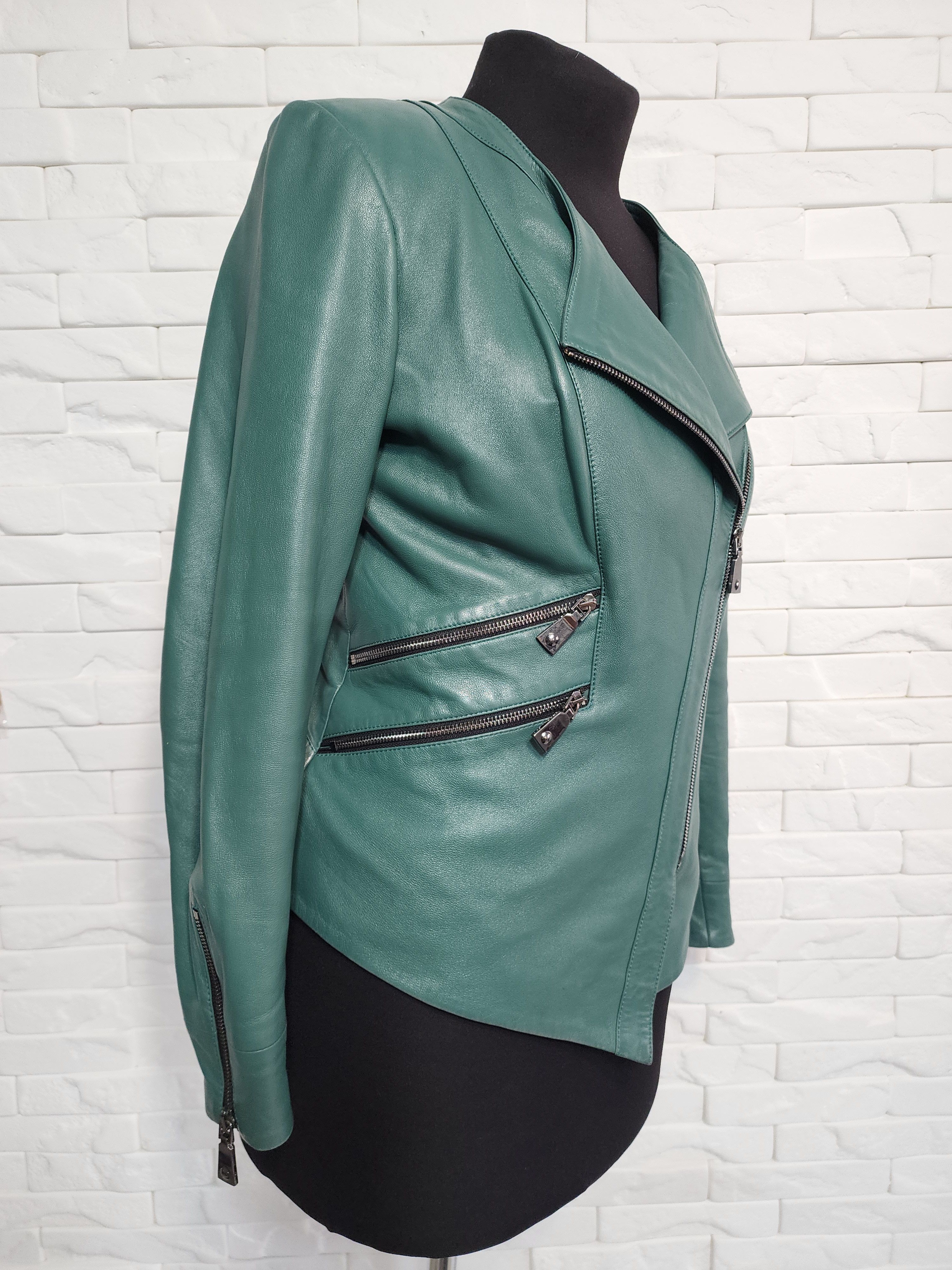 Other Green Leather Jacket: Women's Genuine Zippered Coat. Size M. Size M / US 6-8 / IT 42-44 - 3 Thumbnail