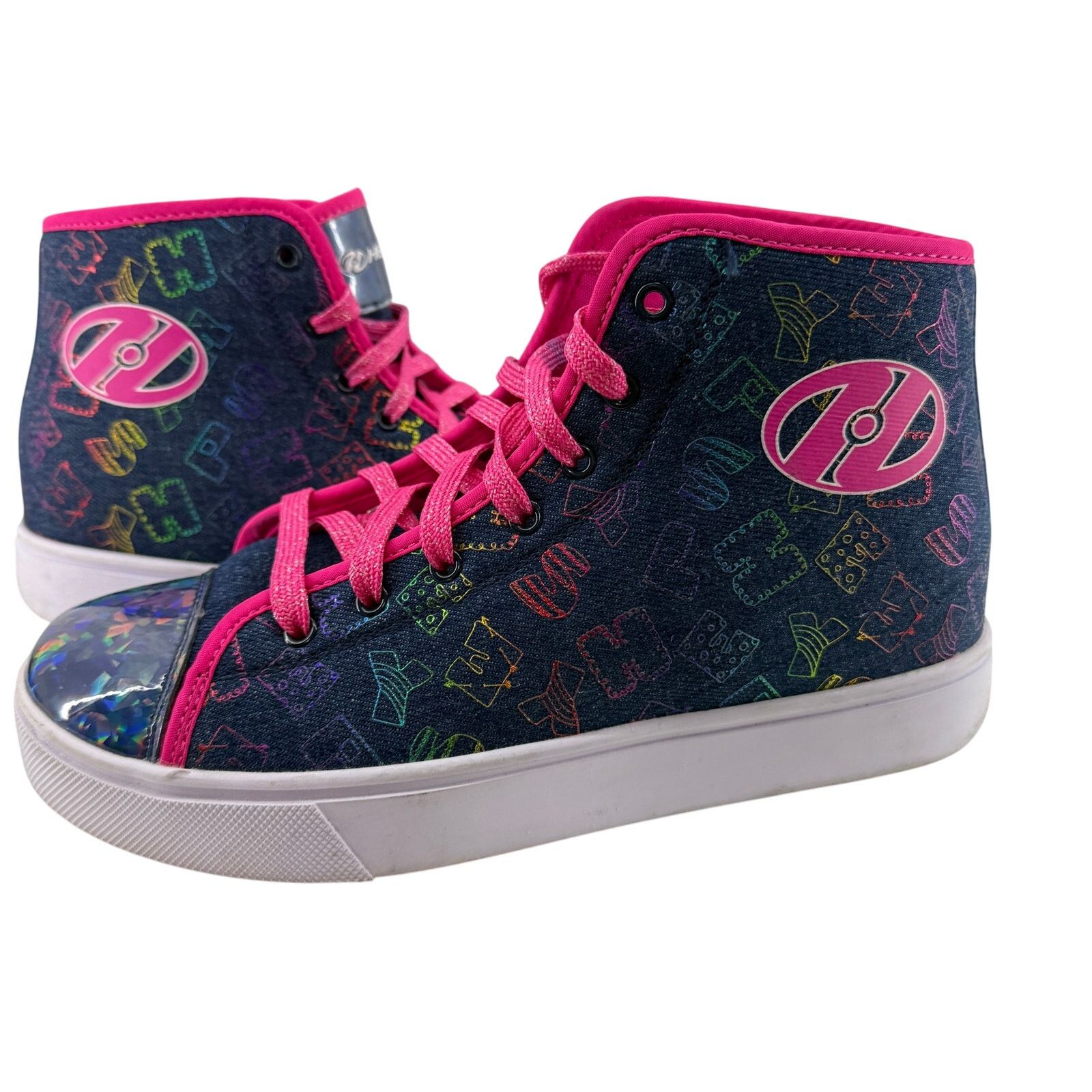 Heelys Heelys Hi Top Trainers Blue Denim Hot Pink Rainbow Womens 8 Size US 8 / IT 38 - 1 Thumbnail