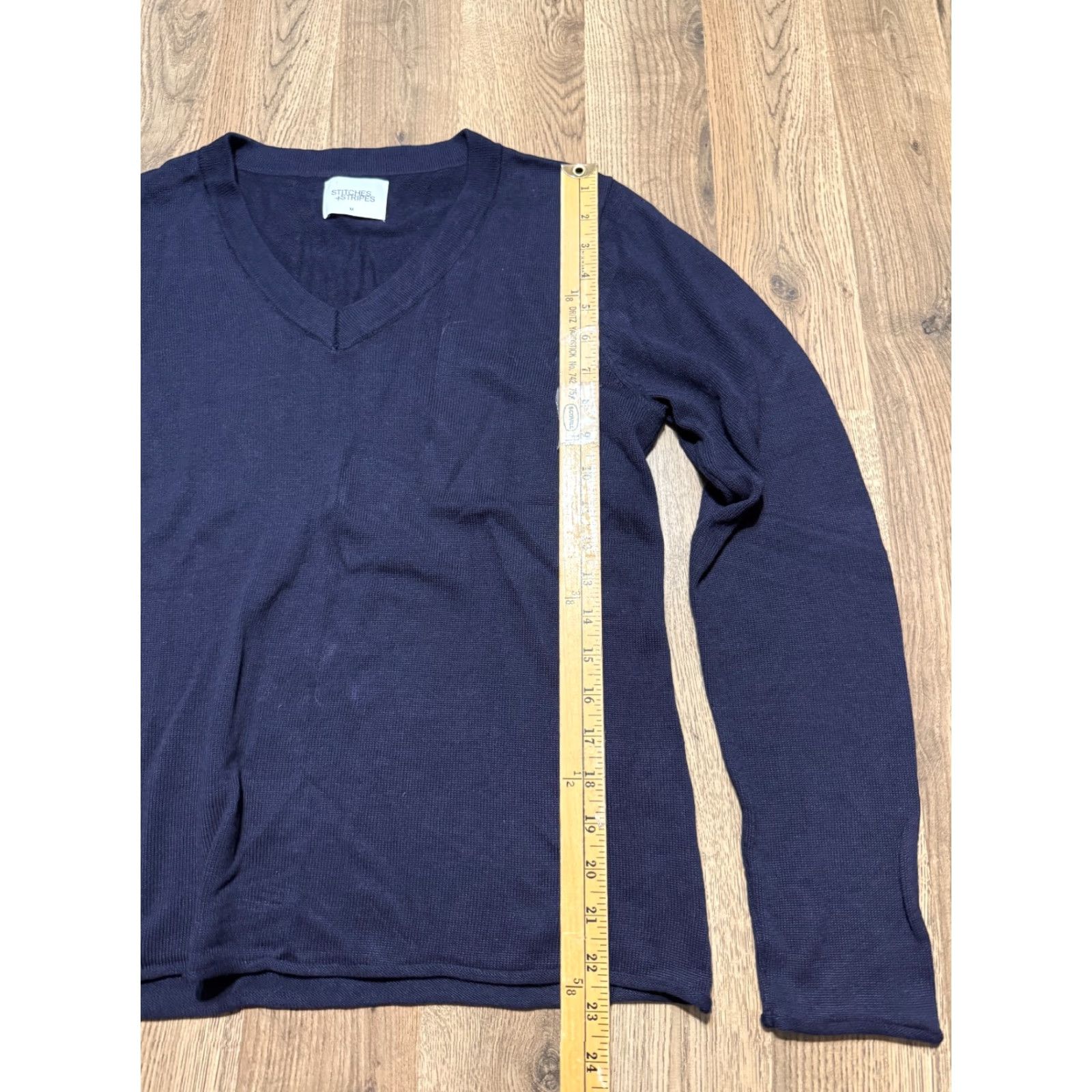 Vintage Stitches + Stripes Shirt Womens Medium Blue Long Sleeve V-Neck Casual Shirt Size M / US 6-8 / IT 42-44 - 7 Thumbnail