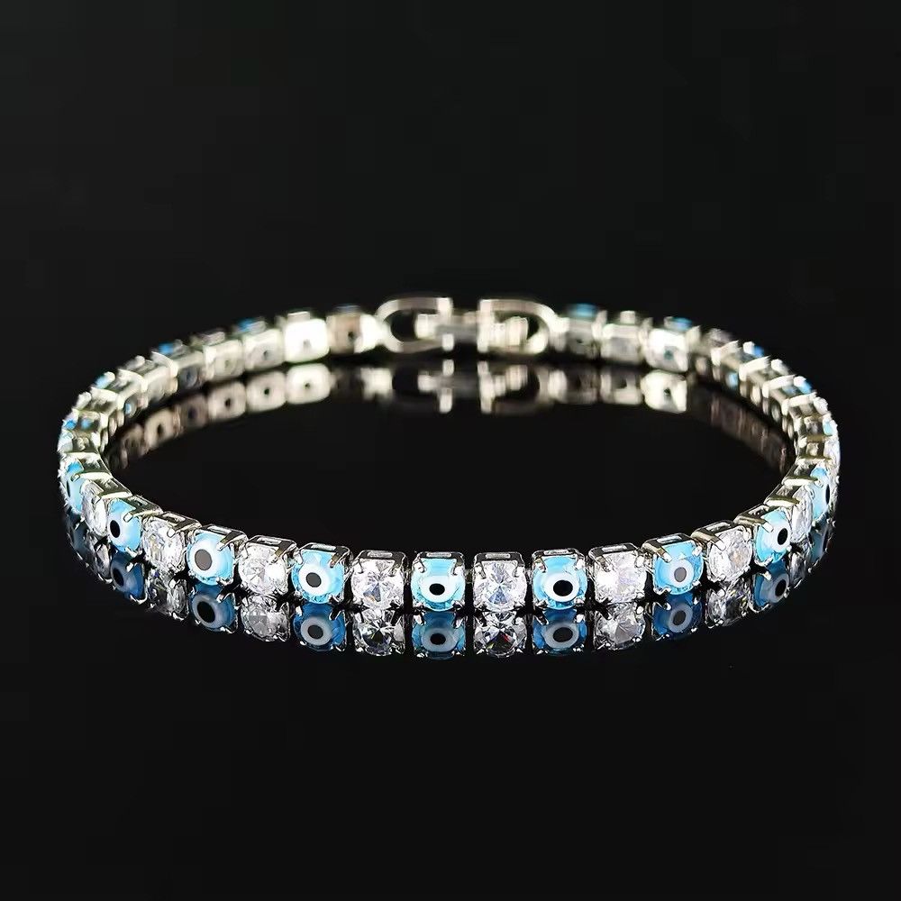 Sterling Silver 4mm Blue Color Evil Eye Bracelet Size ONE SIZE - 1 Thumbnail
