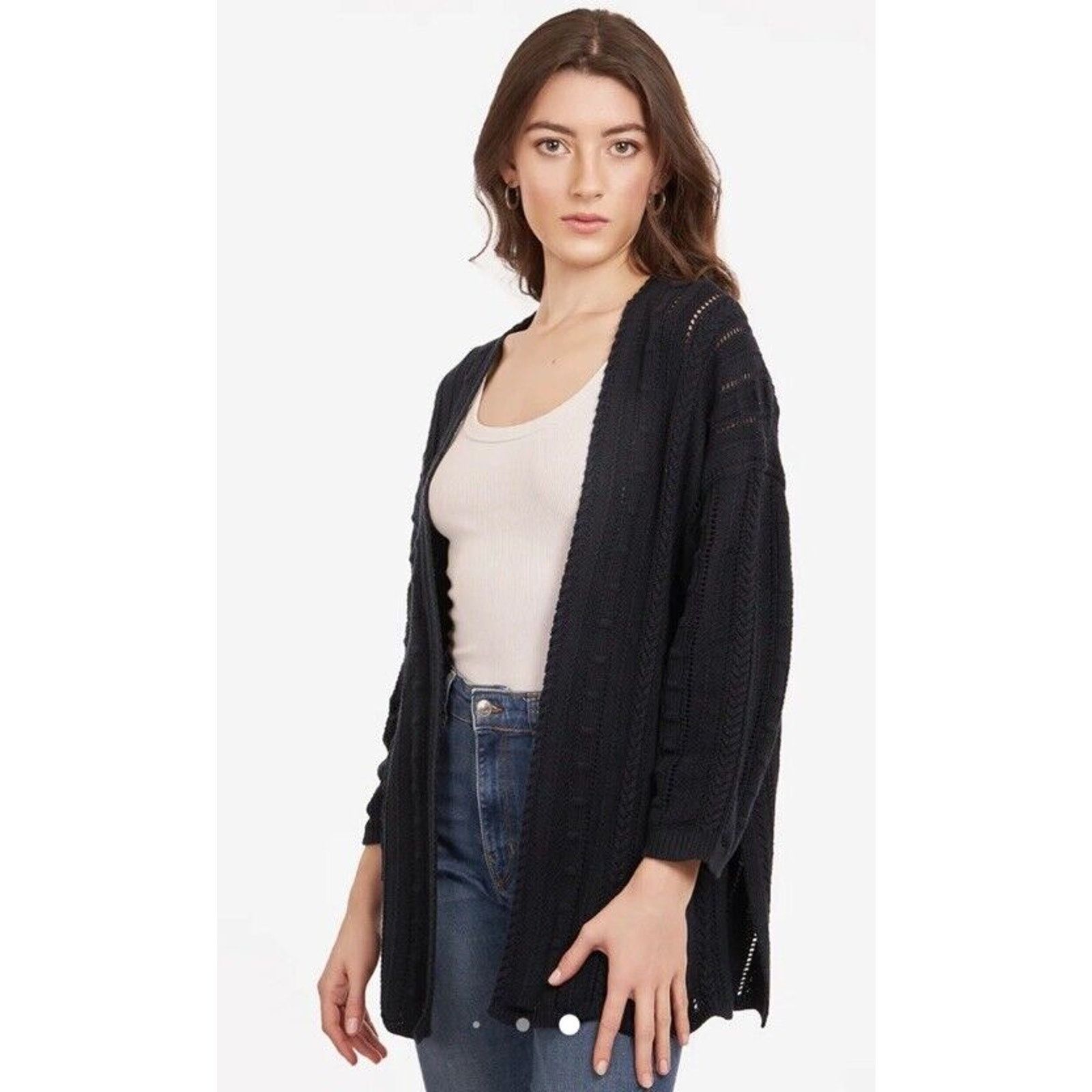 Autumn Cashmere Cotton by Autumn Cashmere Open Pointelle Duster Black L NEW Size L / US 10 / IT 46 - 14 Thumbnail