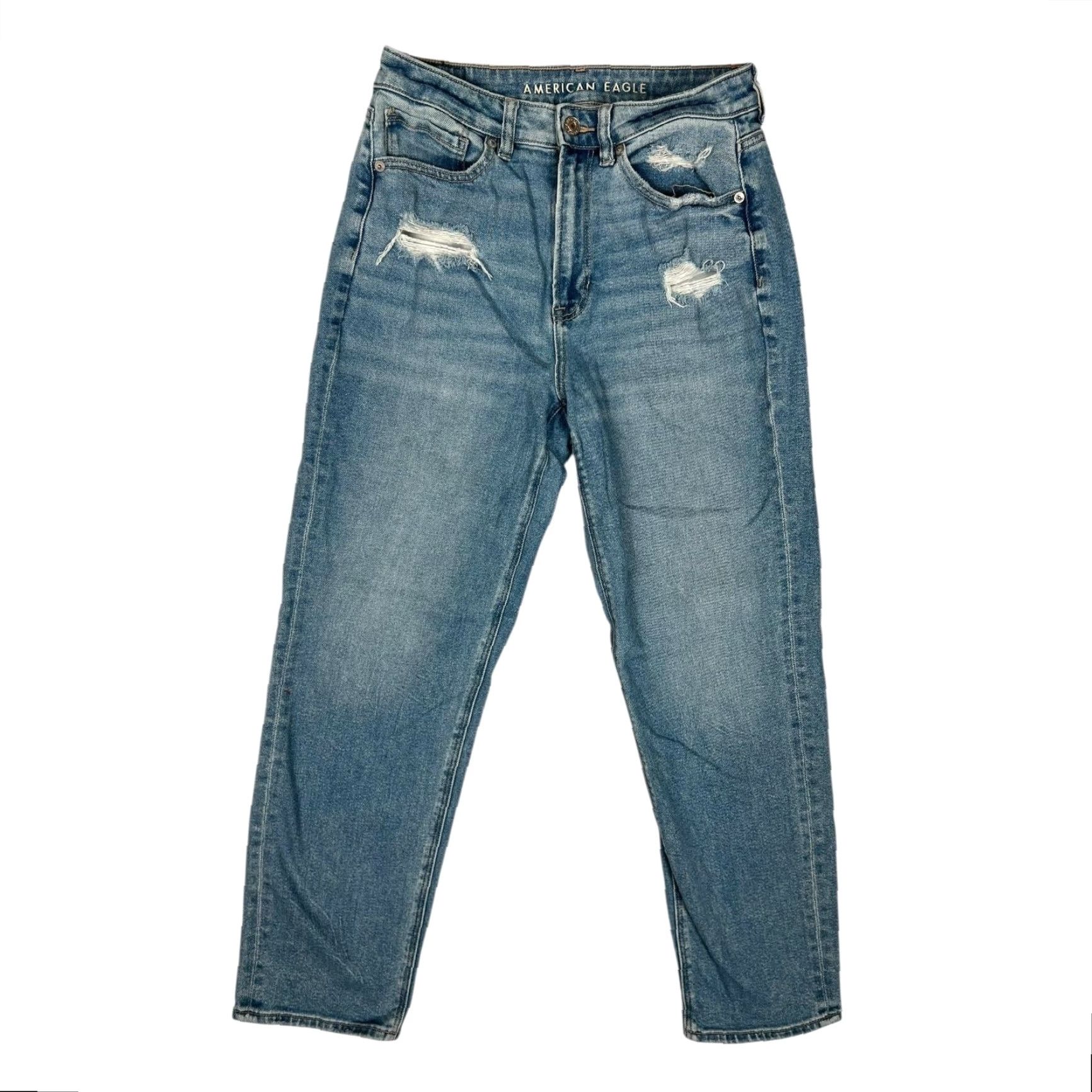 American Eagle Outfitters American Eagle Mom Straight Jeans Womens 6 Blue High Rise Distressed Denim Size 28" / US 6 / IT 42 - 2 Thumbnail