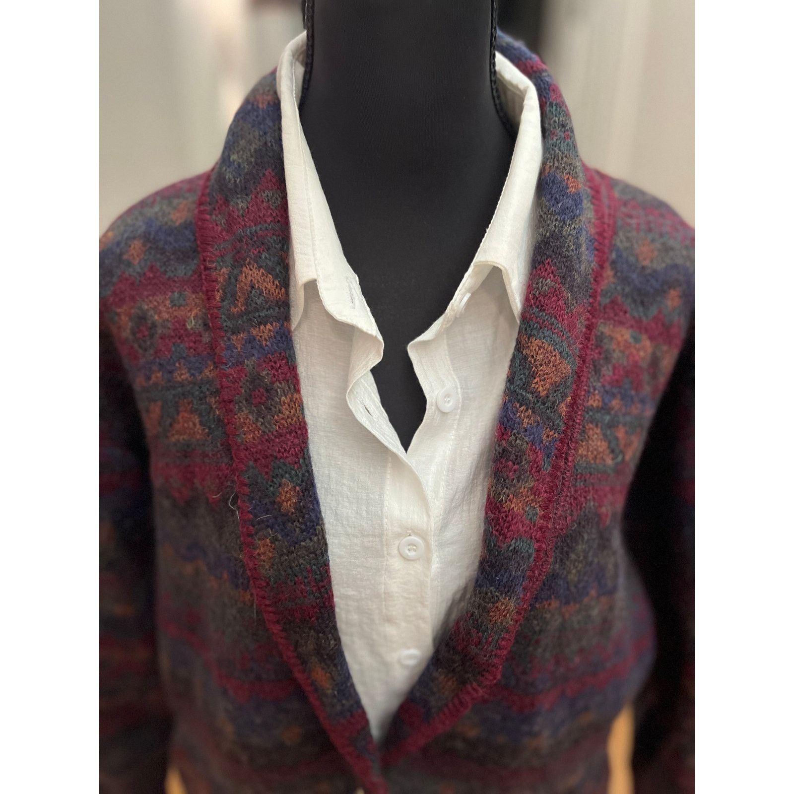 Other Vtg Alps USA 100% Wool Fair Isle Shawl Lodge Cardigan M/L Size M / US 6-8 / IT 42-44 - 3 Thumbnail