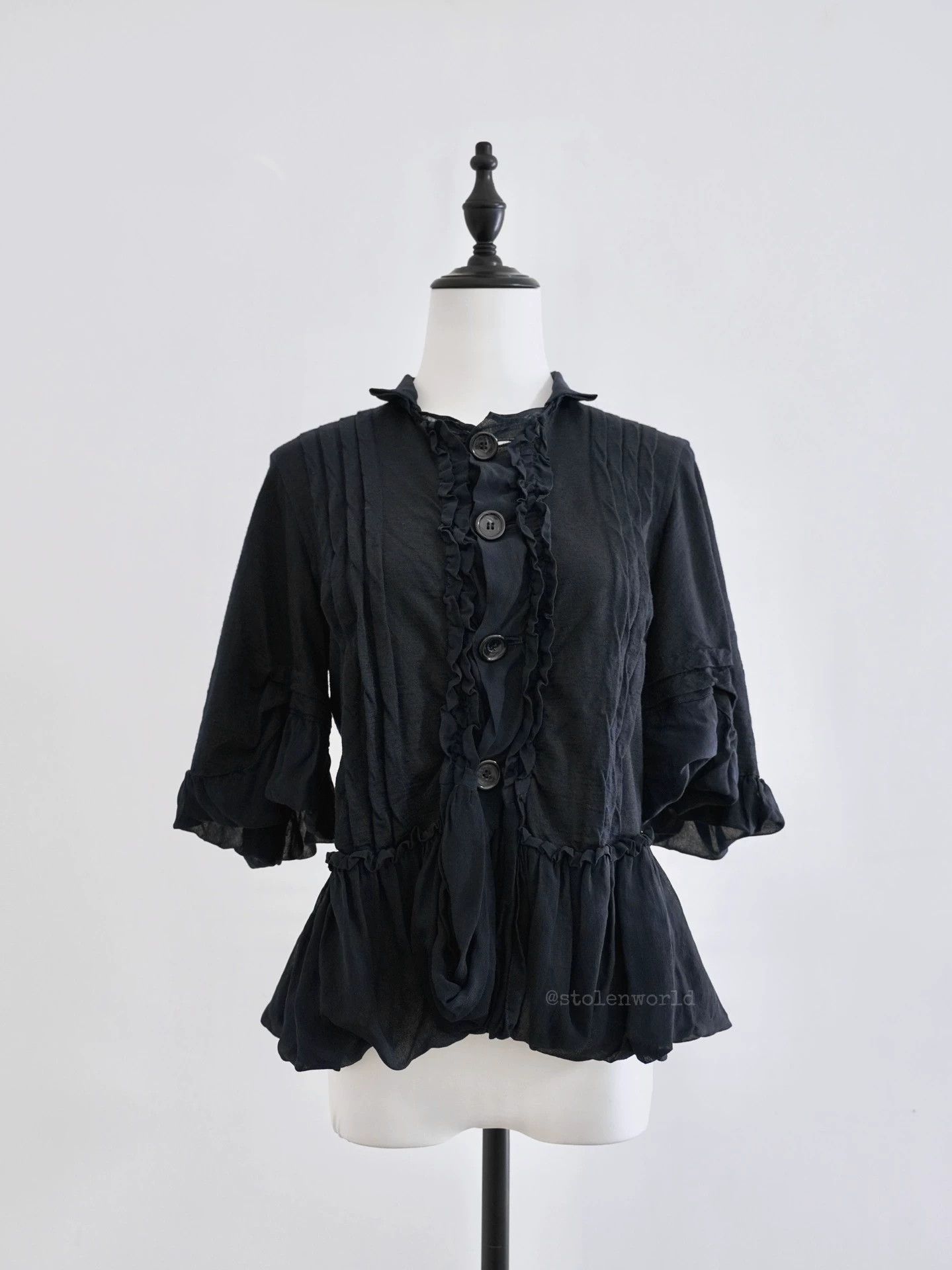 Comme des Garcons Comme des Garçons Navy Lace Trim Bubble Sleeve Blouse M Size M / US 6-8 / IT 42-44 - 1 Thumbnail