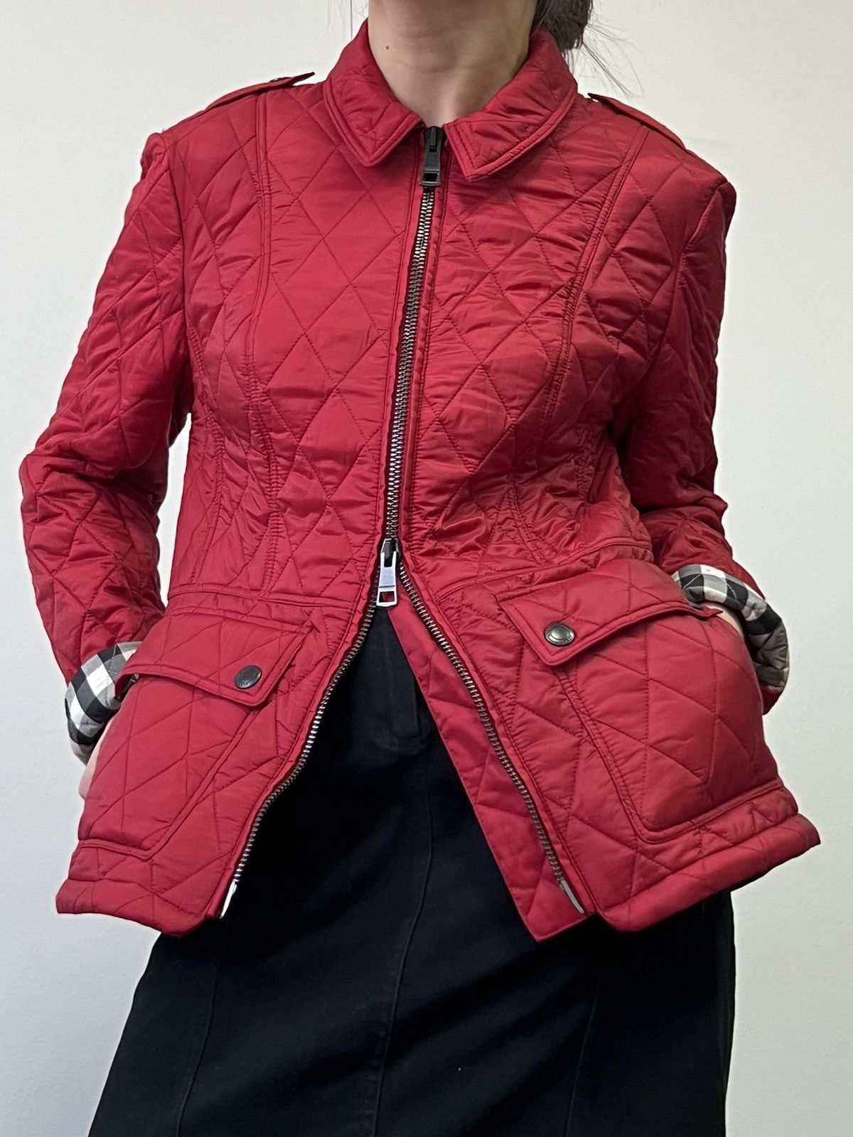Burberry Burberry Burberrys Nova Check Quilted red Jacket Coat Size S / US 4 / IT 40 - 1 Thumbnail