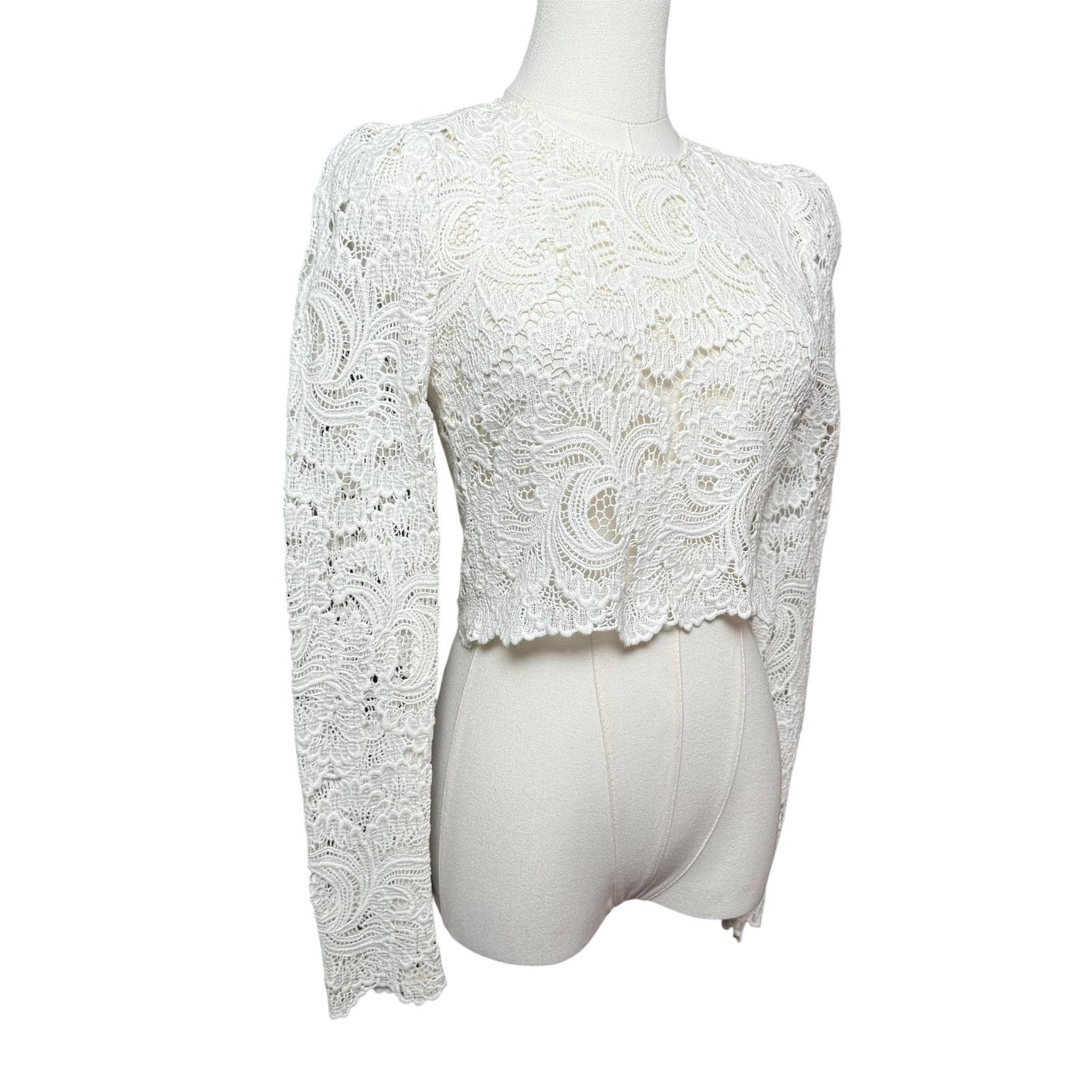A.L.C. A.L.C. Talia Lace Cropped Top 0 Long Sleeves Buttoned Cuffs Size XS / US 0-2 / IT 36-38 - 9 Thumbnail