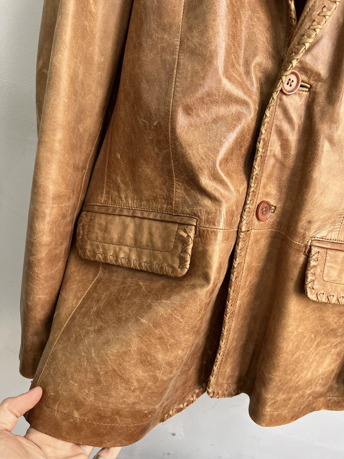 14th Addiction STITCHING AVANT GARDE DISTRESSED LEATHER BLAZER JACKET Size US M / EU 48-50 / 2 - 10 Thumbnail