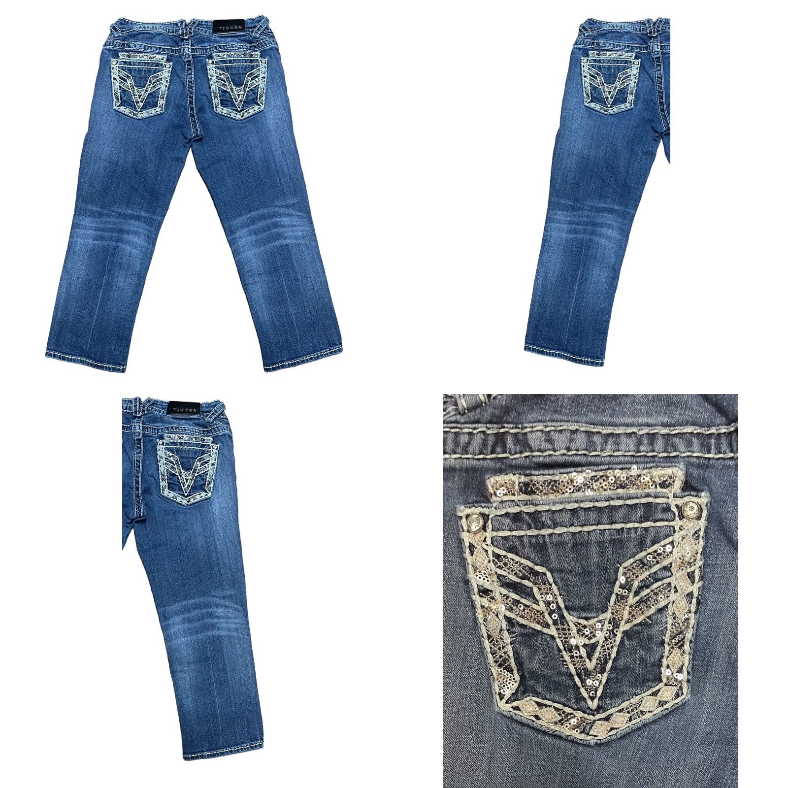 Vintage VIGOSS Jeans Capri Blue Studded Rhinestone Buttons Embroidered 3-4 28 Inseam 21in 5-Pocket Womens Capris Size 28" / US 6 / IT 42 - 9 Thumbnail