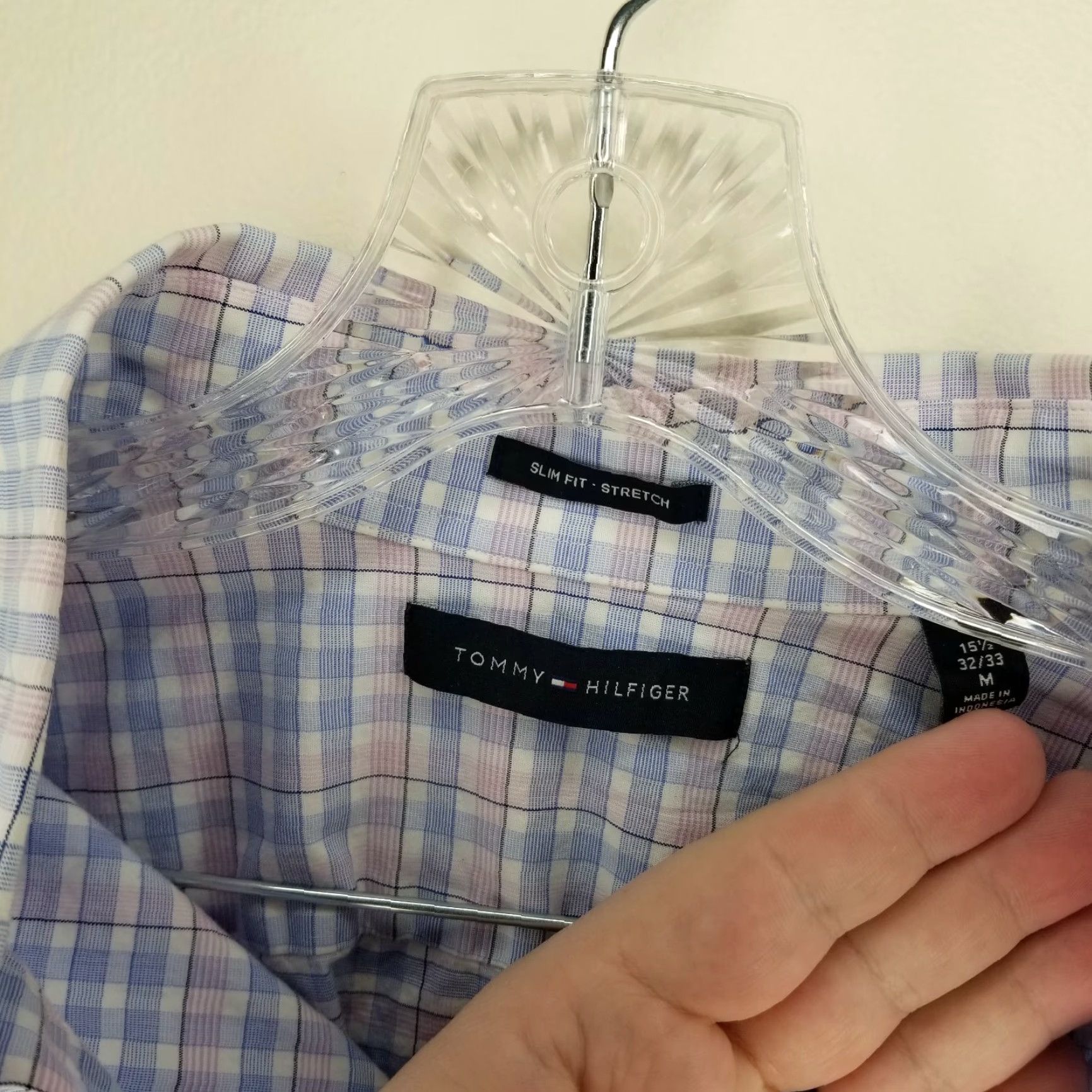 Tommy Hilfiger Tommy Hilfiger Mens Slim Fit Pink Blue Plaid Long Sleeve Button Up Size Medium Size US M / EU 48-50 / 2 - 3 Thumbnail