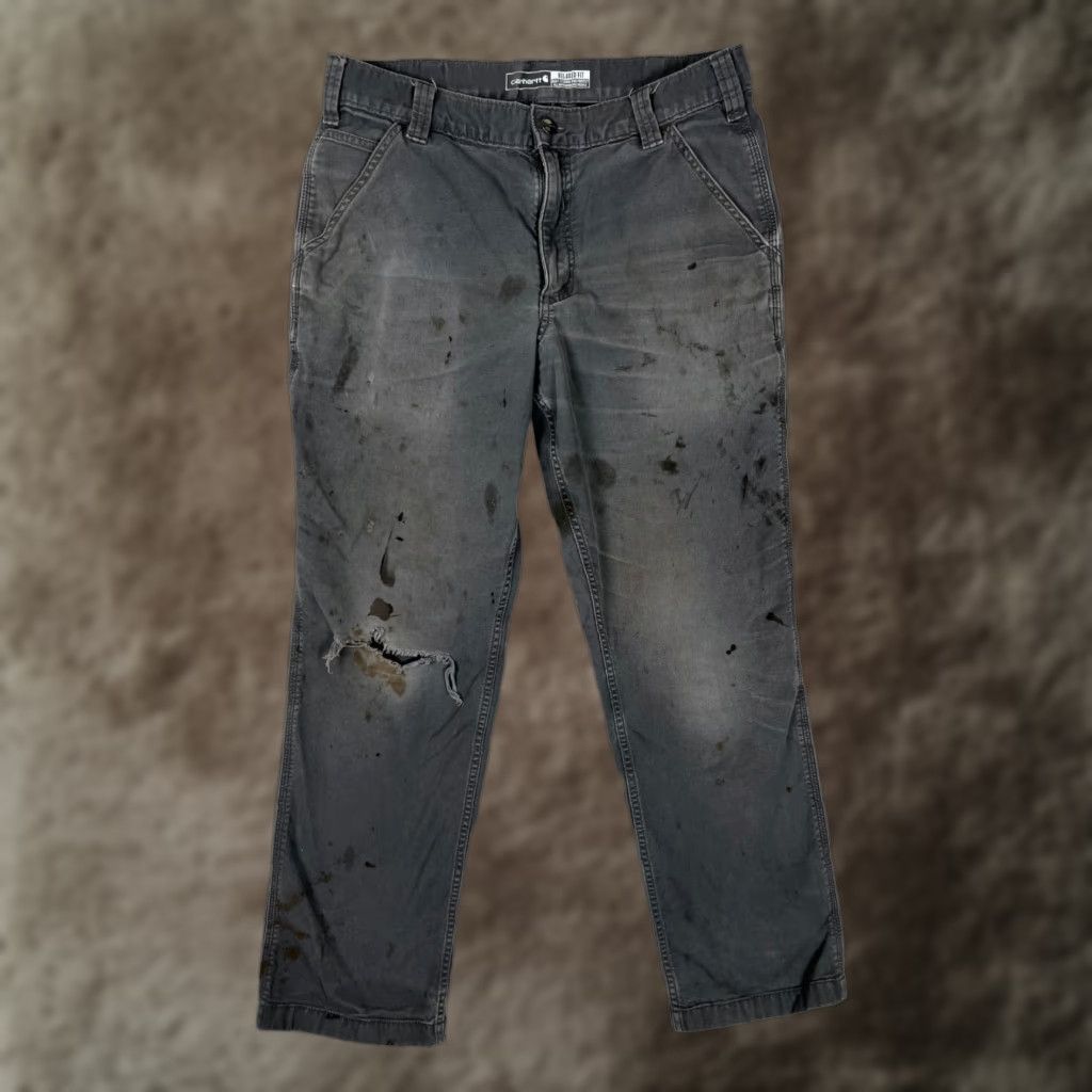 Carhartt Carhartt 34x30 Men's Relaxed Fit Canvas Pants BN2291M Gray Stained Grunge Vintage No Casual Workwear Carpenter 5-Pocket Logo Zipper Button Size US 34 / EU 50 - 1 Thumbnail