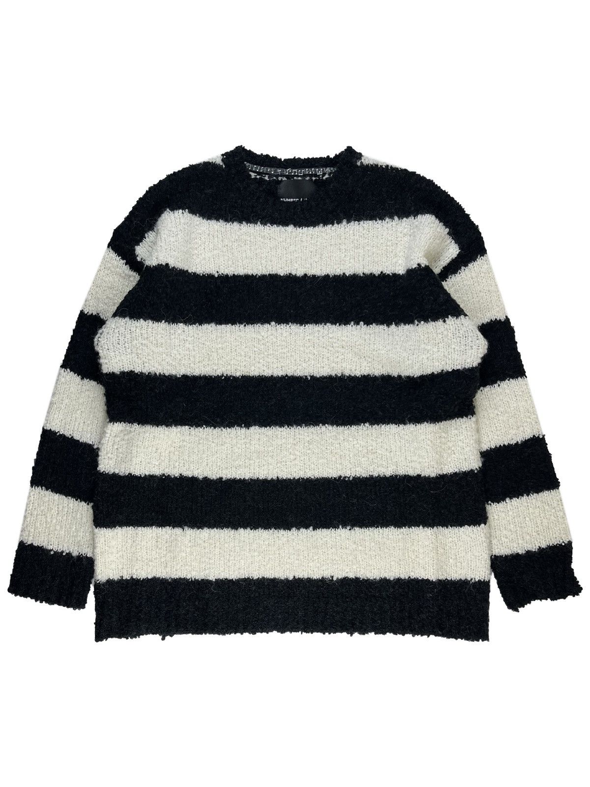 Image of Number N Ine Number (N)Ine Striped Loose Knit Alpaca Sweater in White Black, Men's (Size XL)