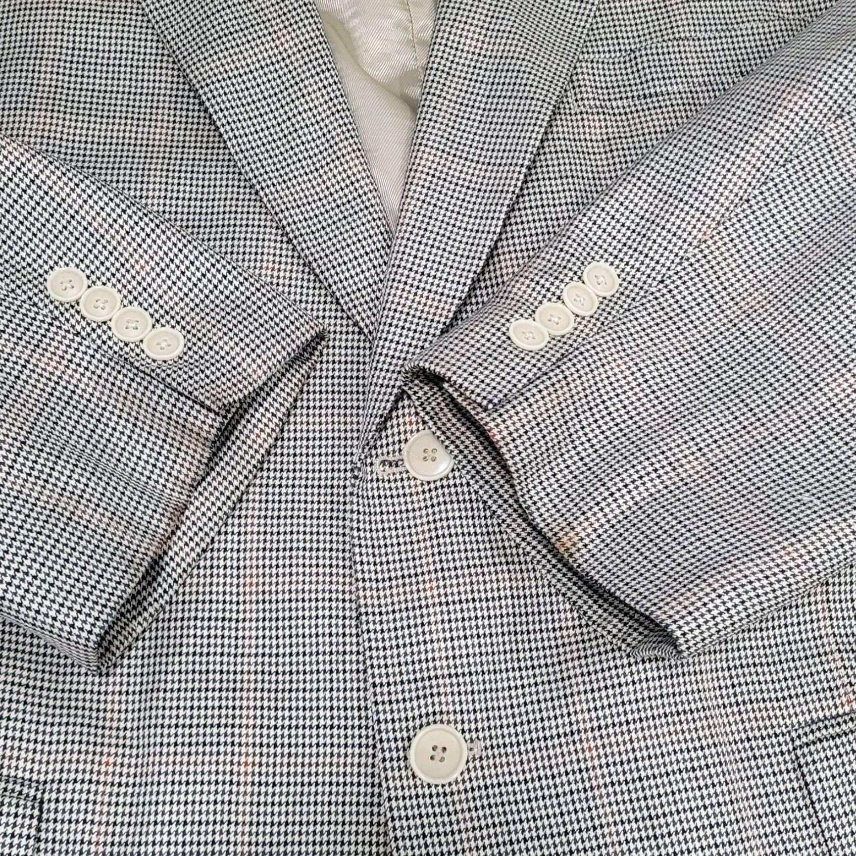 Vintage VINTAGE Haspel Cream Black Silk Wool Houndstooth Sport Coat Blazer Size 46R Mens Size 46R - 7 Thumbnail
