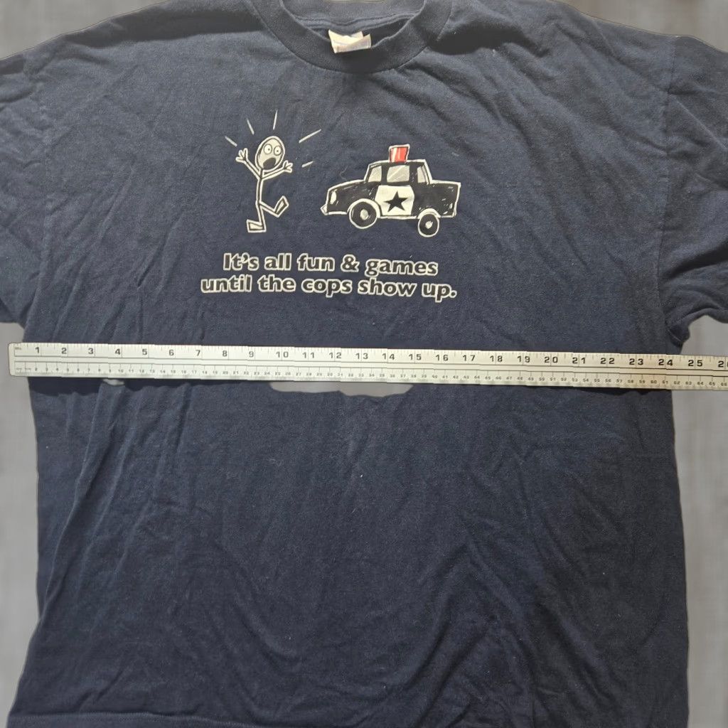 Gildan It's All Fun and Games Until The Cops Show Up Funny Shirt Adult Men's 2XL Black Gildan Crew Neck Short Sleeve Cartoon Comics Funny Shirt Mens 2XL Size US XXL / EU 58 / 5 - 1 Thumbnail